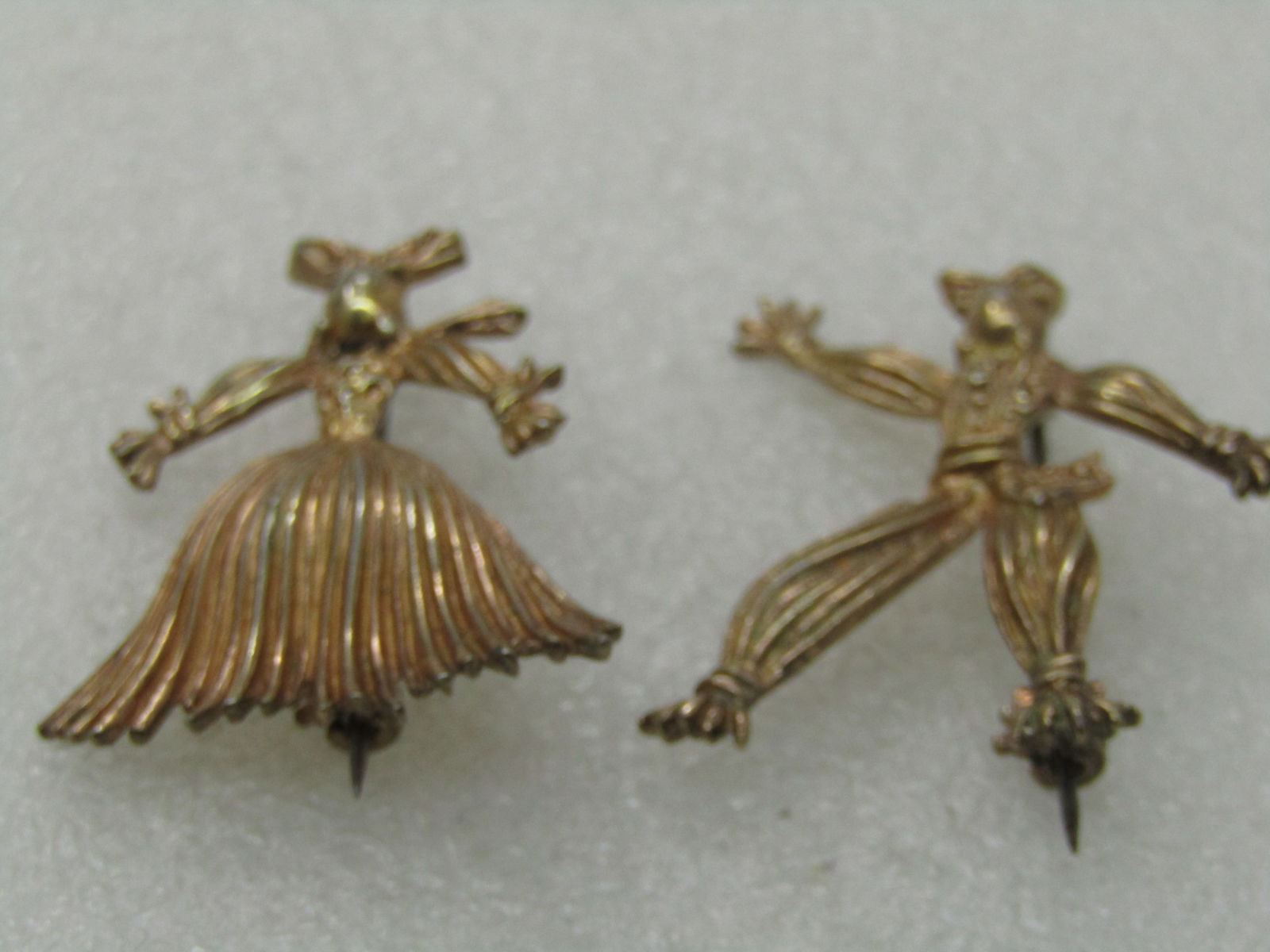 Vintage Sterling Pair Calypso Dancers Brooches, Man/Woman, Gold Washed 1950's-1960's - 5