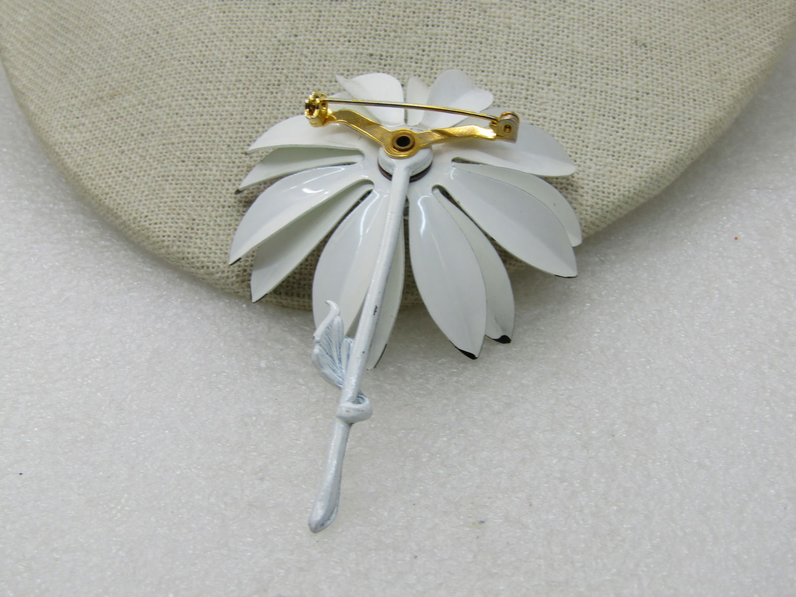 Vintage Black & White Enameled Floral Brooch, 2.5", 1960's - 4