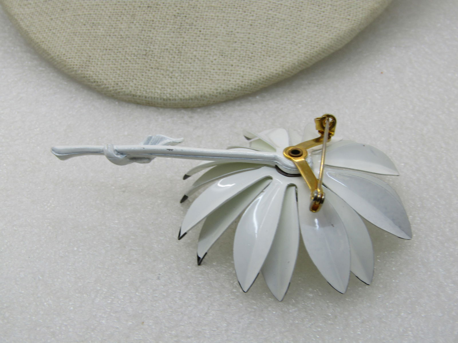 Vintage Black & White Enameled Floral Brooch, 2.5", 1960's - 5