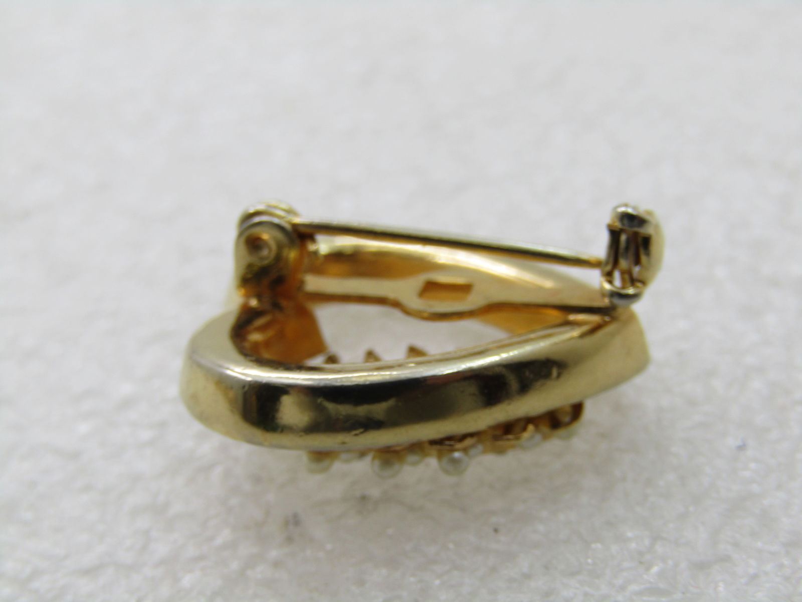 Vintage Rhinestone & Faux Pearl Heart Brooch, 1960's-1970's - 6