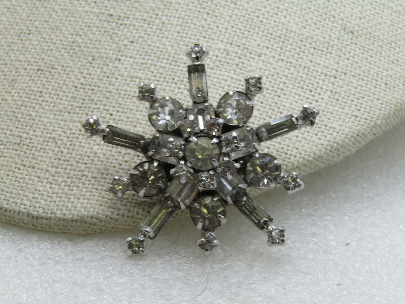 Vintage Clear Rhinestone Snowflake Brooch, 1-3/4", Signed - 2