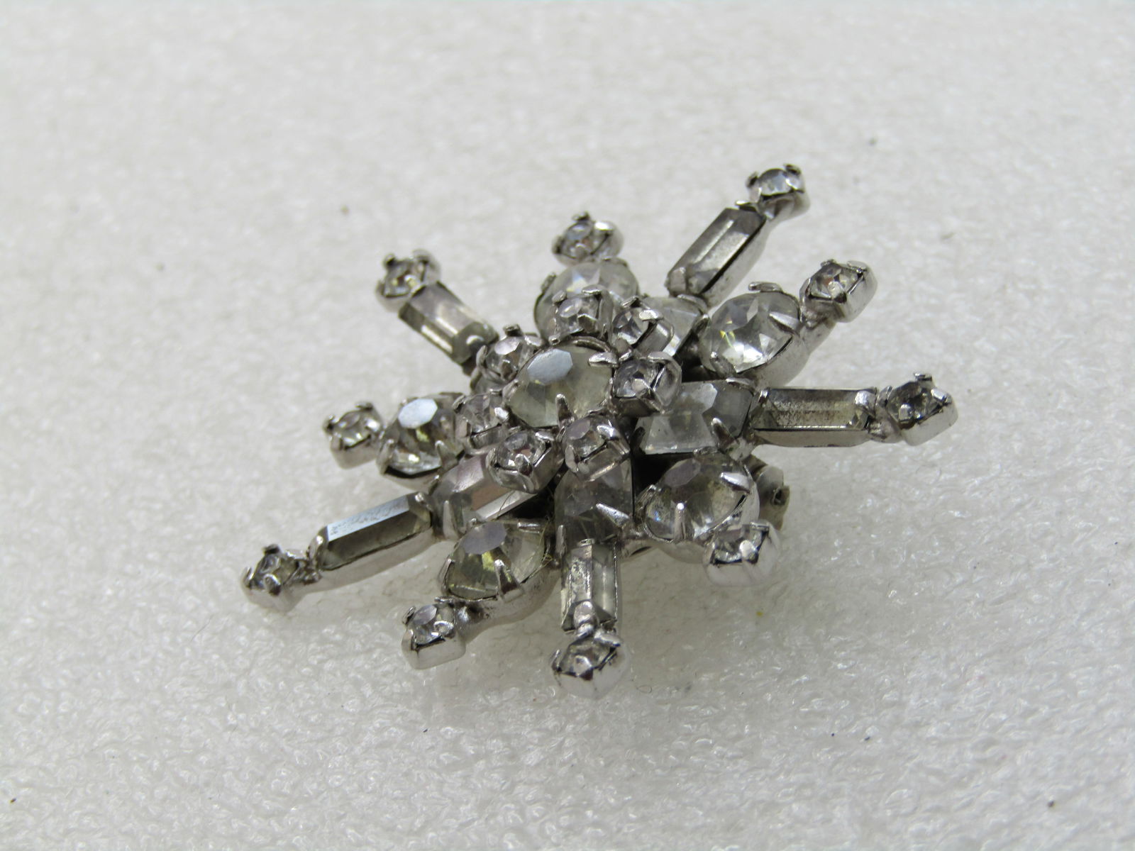 Vintage Clear Rhinestone Snowflake Brooch, 1-3/4", Signed - 5