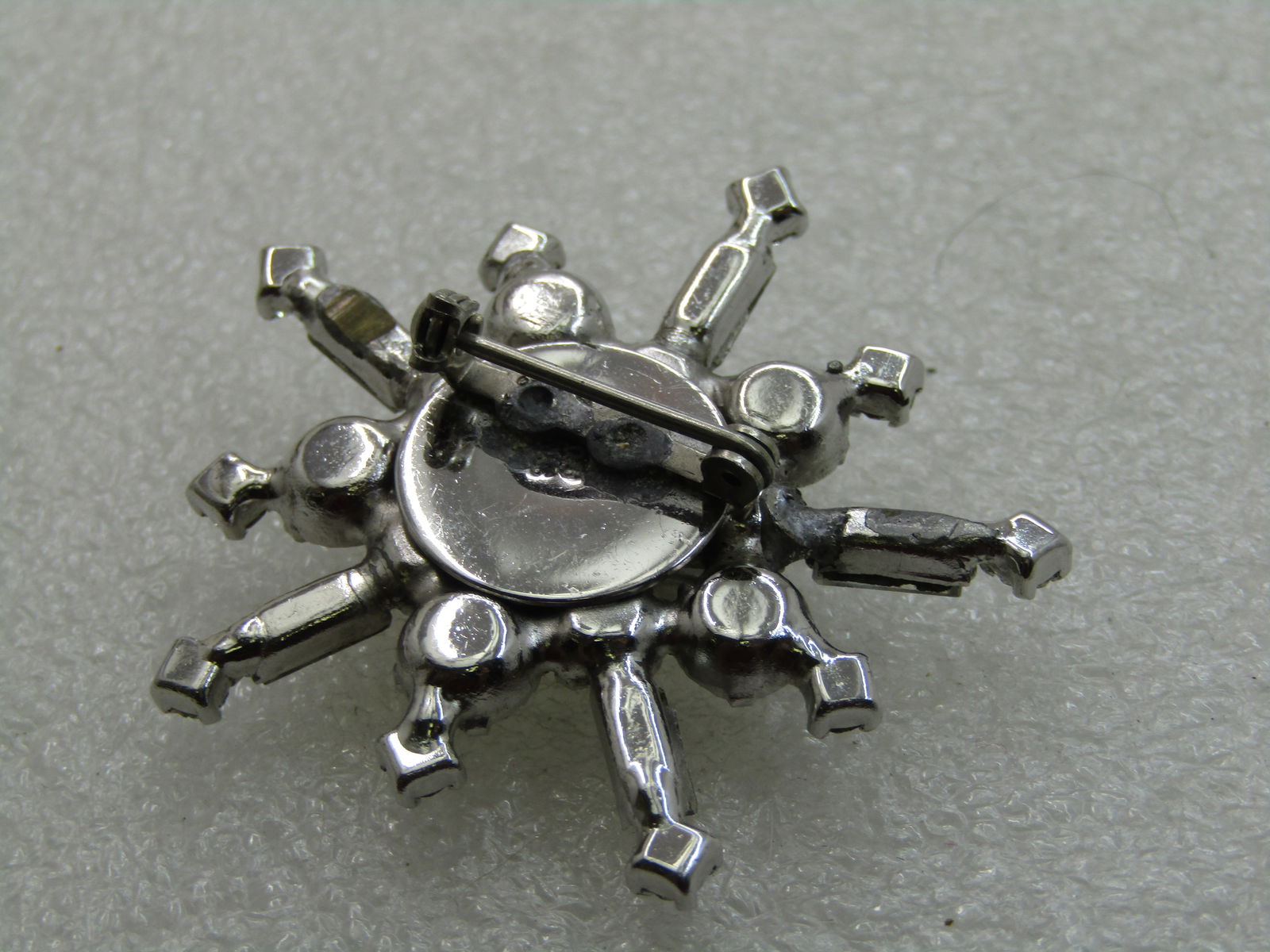 Vintage Clear Rhinestone Snowflake Brooch, 1-3/4", Signed - 6