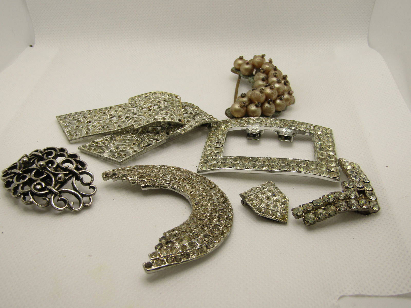 Vintage Lot Rhinestone Shoe Clips, Buckles, Brooches - 8 Pcs, Repurpose/Repair/Wear (1 of 7)
