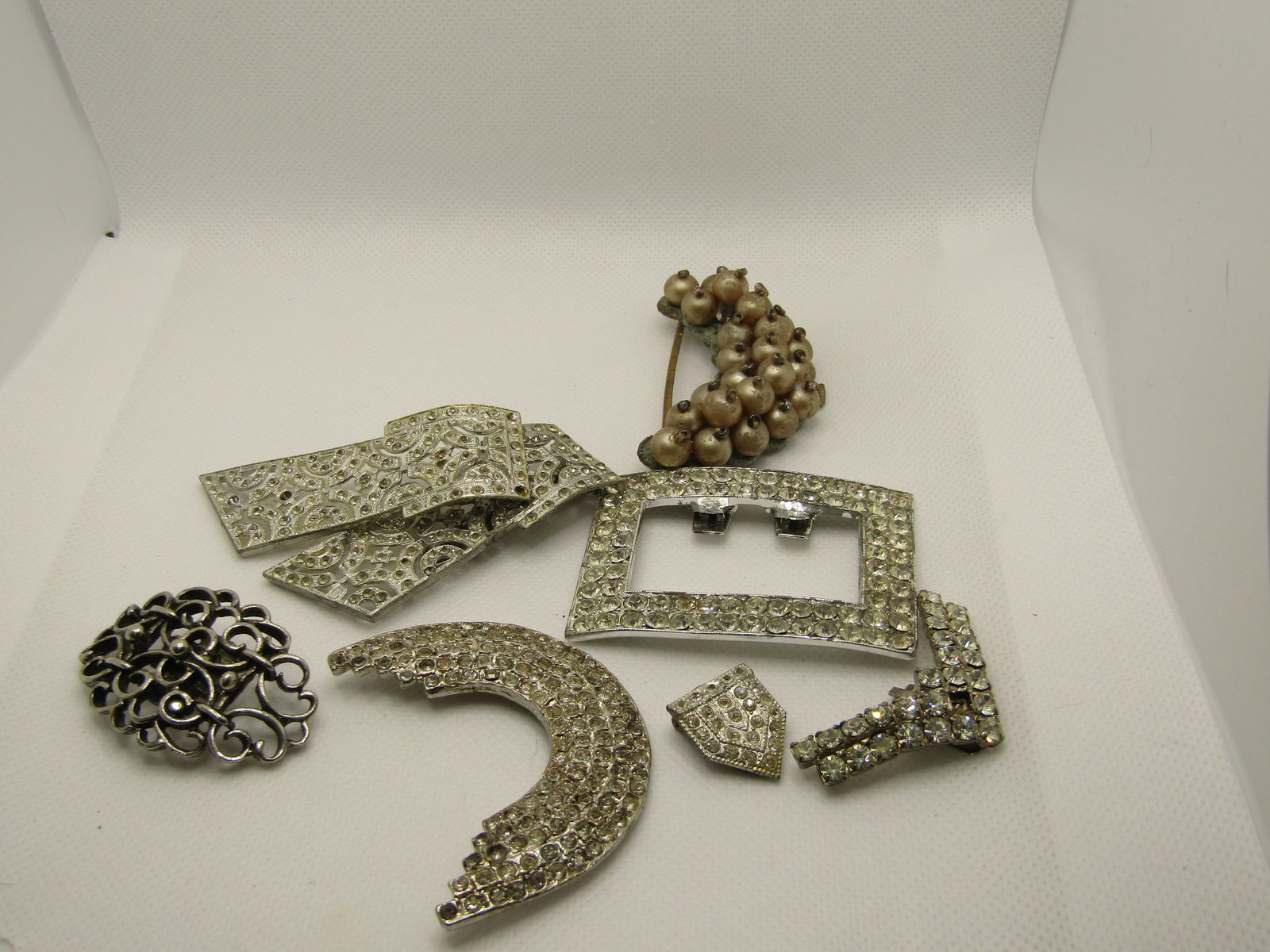 Vintage Lot Rhinestone Shoe Clips, Buckles, Brooches - 8 Pcs, Repurpose/Repair/Wear - 2