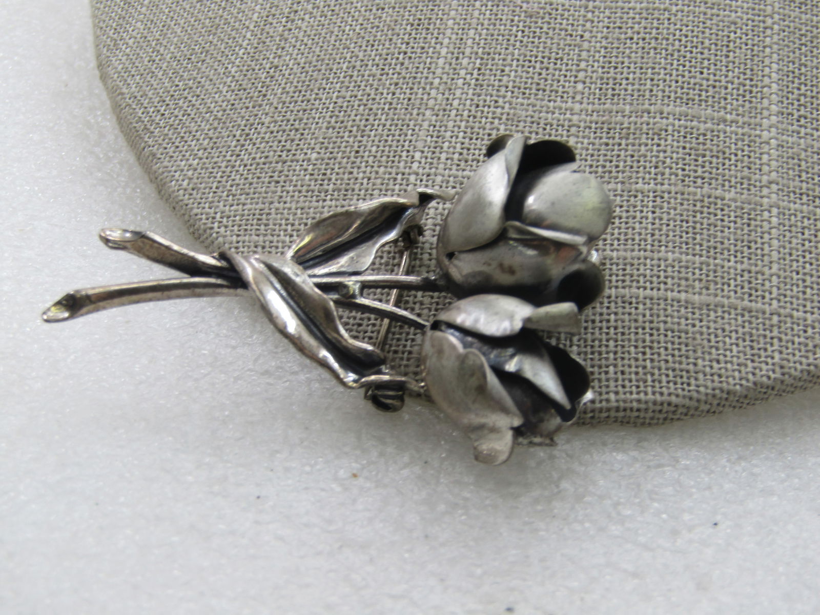 Vintage Sterling Jewel Art Brooch, Double Rose Brooch, 1960's, - 2