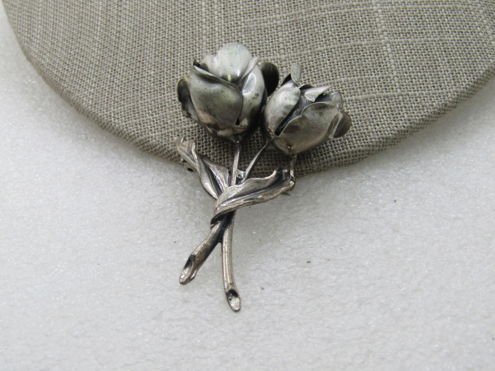 Vintage Sterling Jewel Art Brooch, Double Rose Brooch, 1960's, - 5