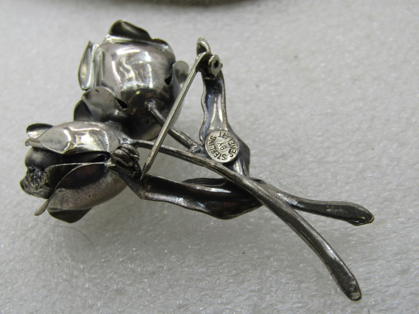 Vintage Sterling Jewel Art Brooch, Double Rose Brooch, 1960's, - 6
