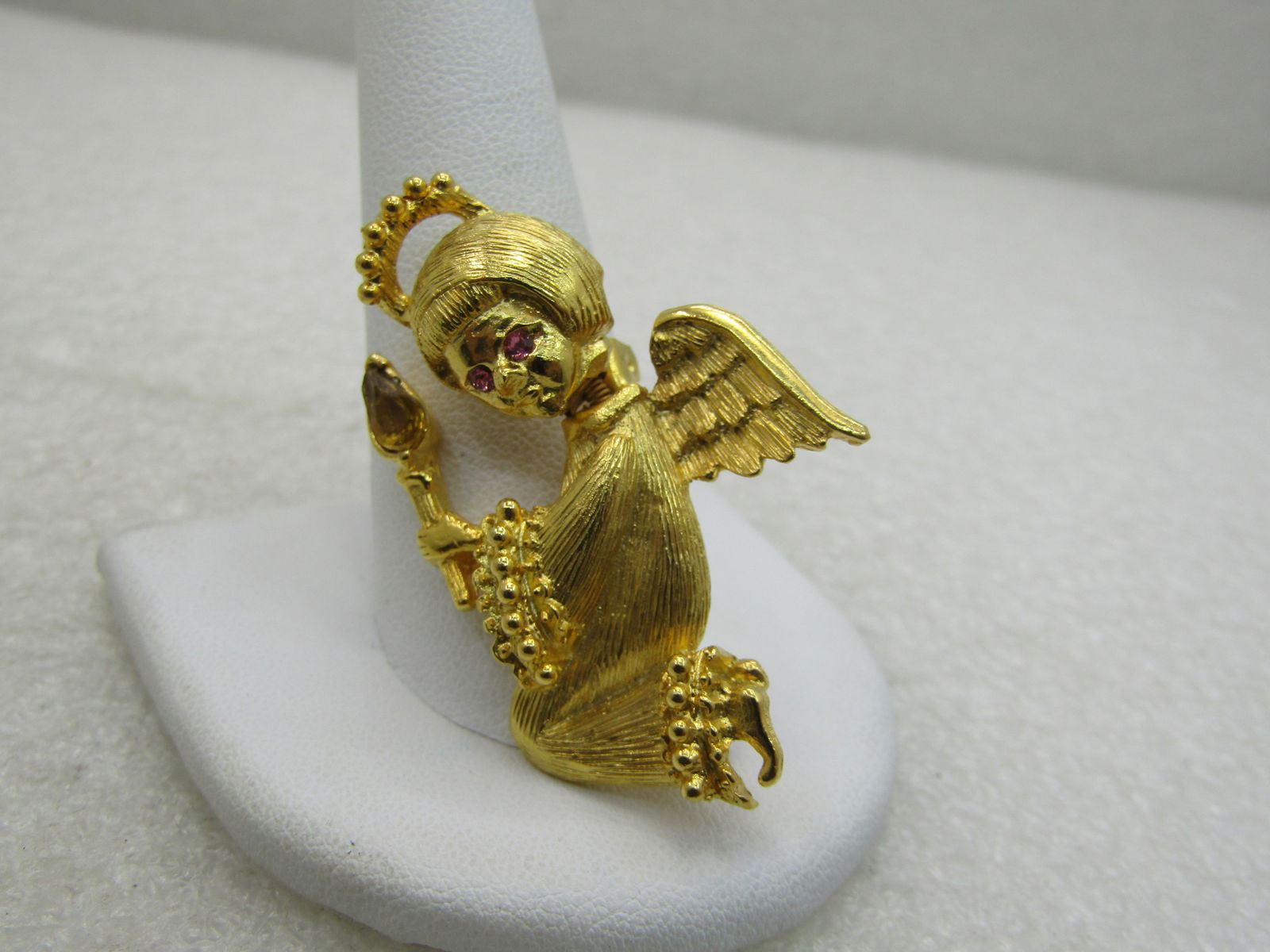 Vintage Gold Crown Rinestone Angel Trembler Brooch, 1.75" - 2