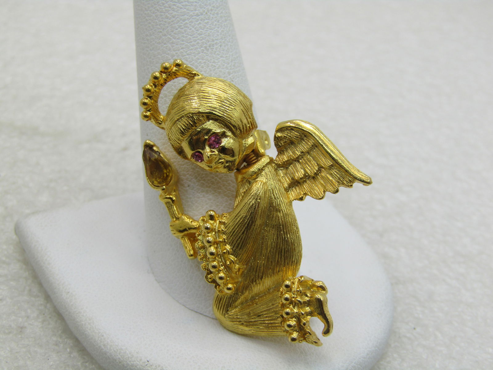 Vintage Gold Crown Rinestone Angel Trembler Brooch, 1.75" - 3