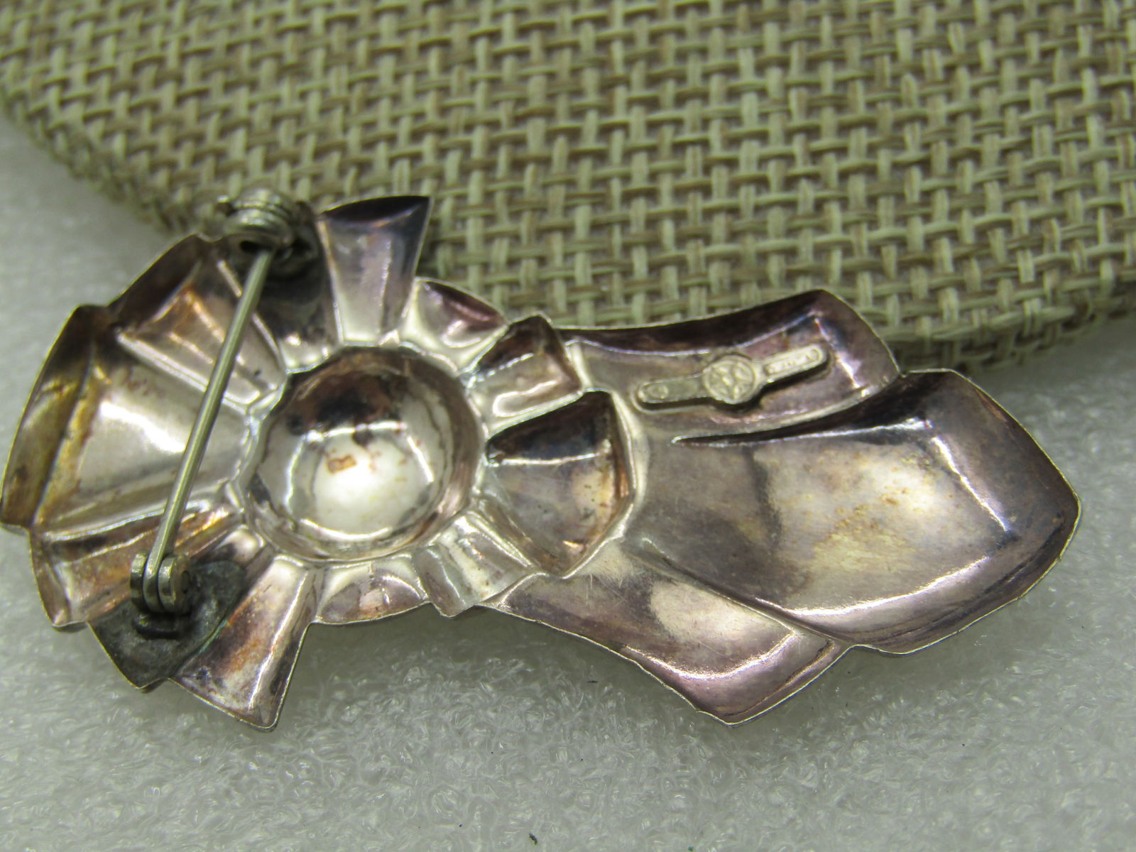 Vintage Sterling Silver Ray & Ribbon Brooch, Sigined Star with S, 1940's - 5