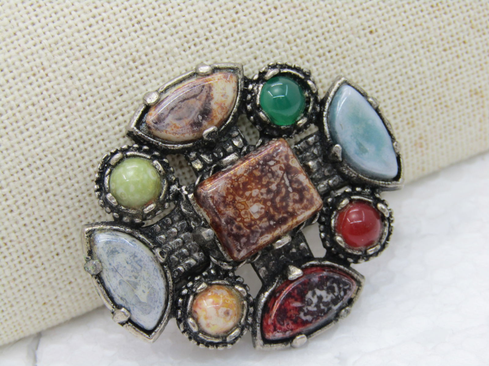 Vintage Faux Agate Medieval Brooch, 2" by 1.75" - 2