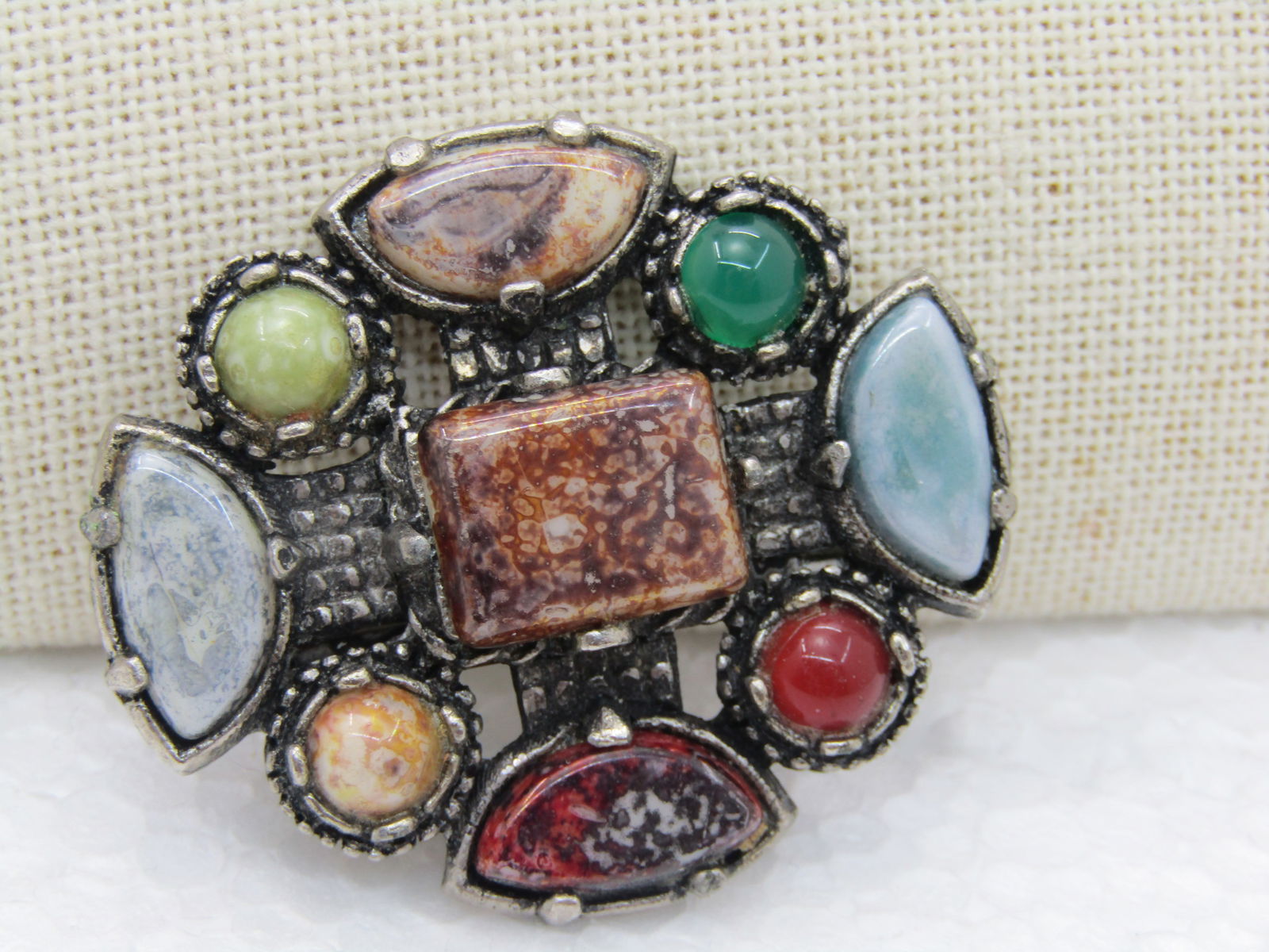 Vintage Faux Agate Medieval Brooch, 2" by 1.75" - 3