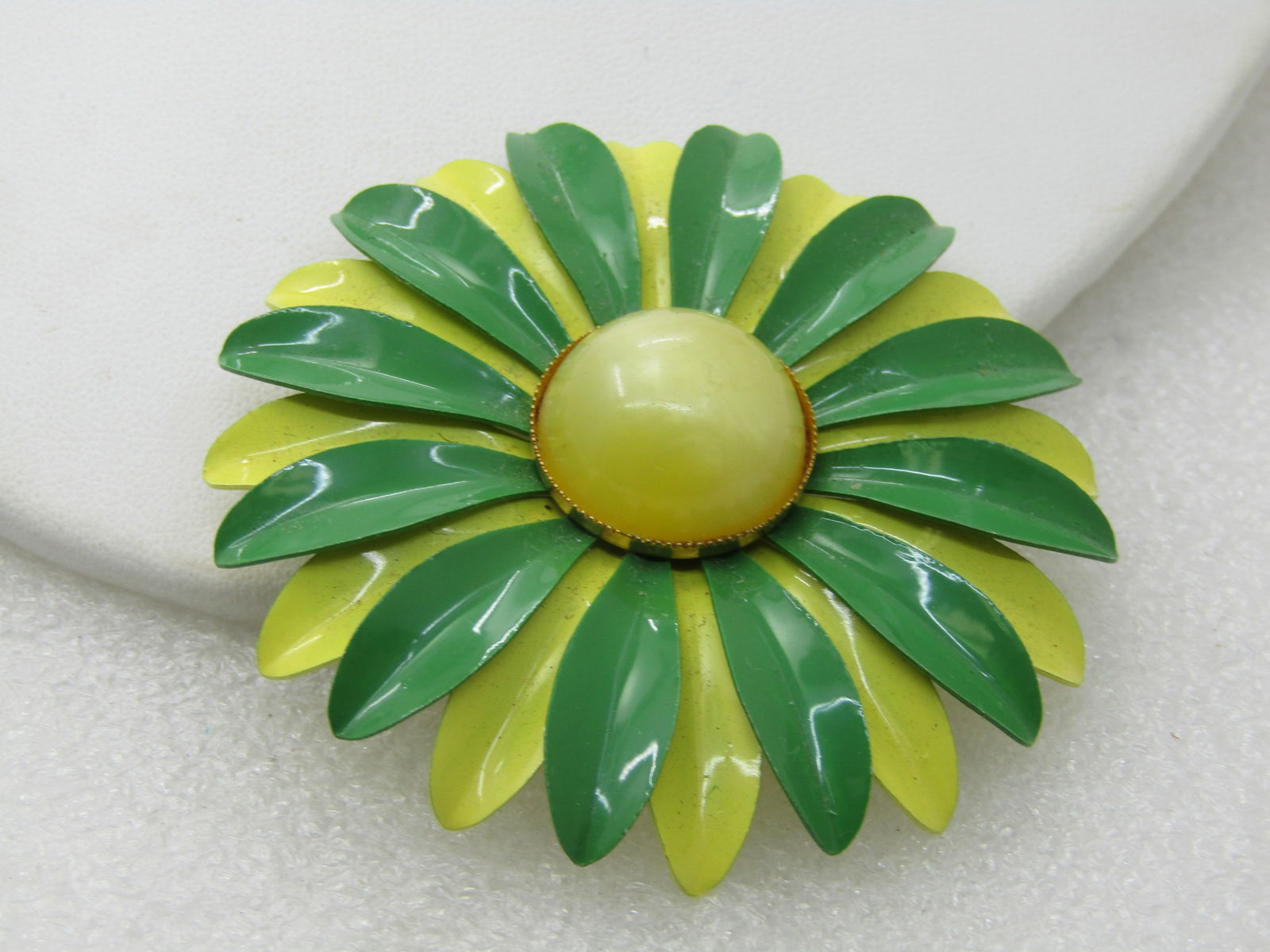 Vintage Enameled Brooch, 1960's, Green & Yellow, Moonglow, Original Card - 3