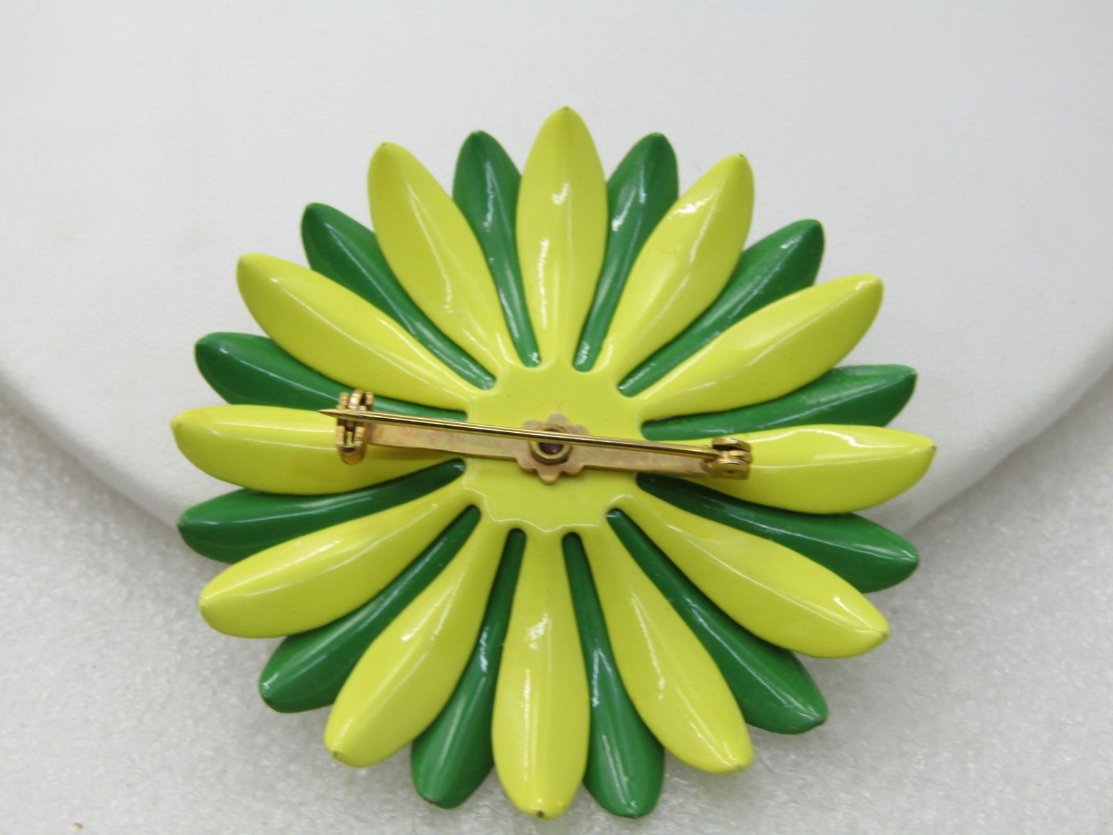 Vintage Enameled Brooch, 1960's, Green & Yellow, Moonglow, Original Card - 5