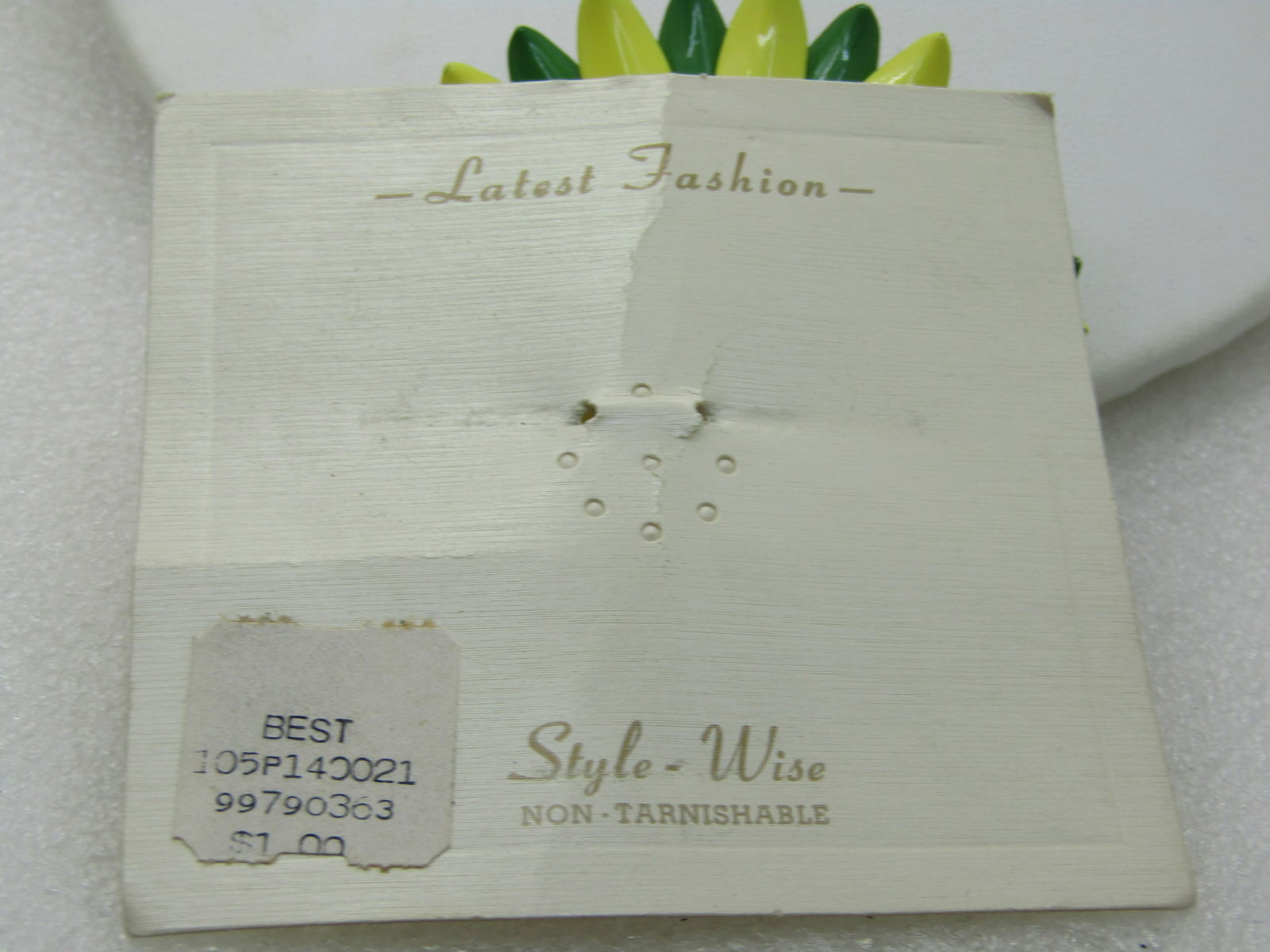 Vintage Enameled Brooch, 1960's, Green & Yellow, Moonglow, Original Card - 6