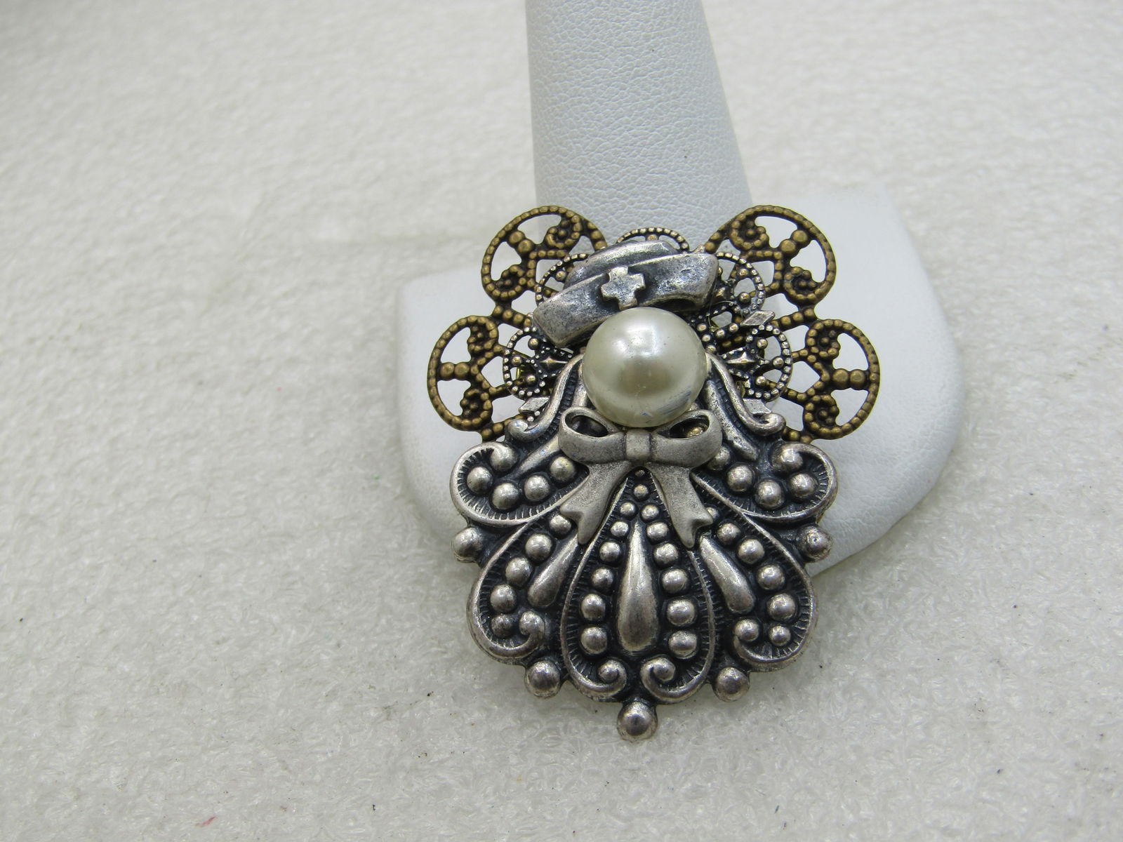 Two-Tone Angel Nurse Brooch, with Faux Pearl, 1.75" - 3