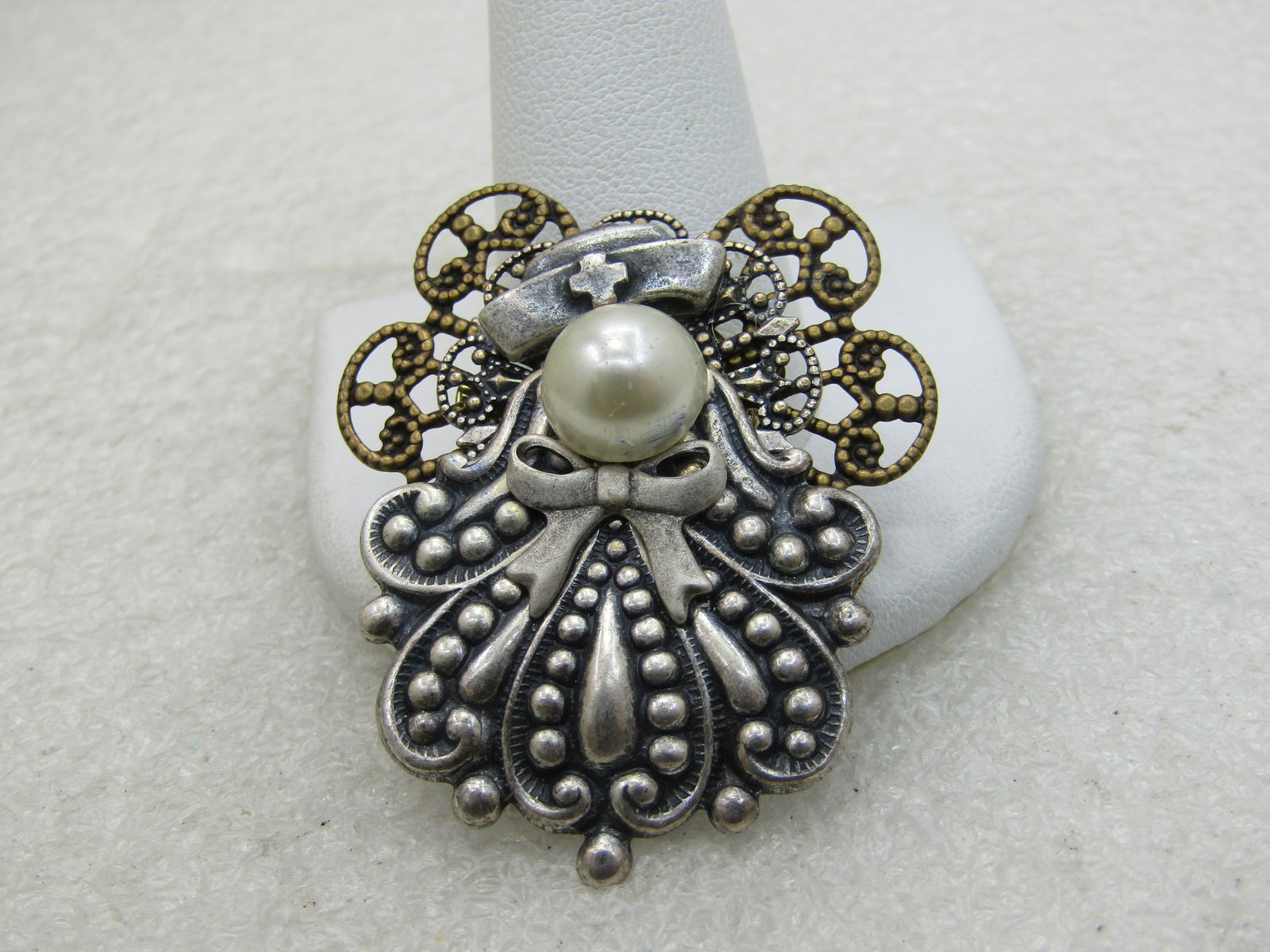 Two-Tone Angel Nurse Brooch, with Faux Pearl, 1.75" - 4