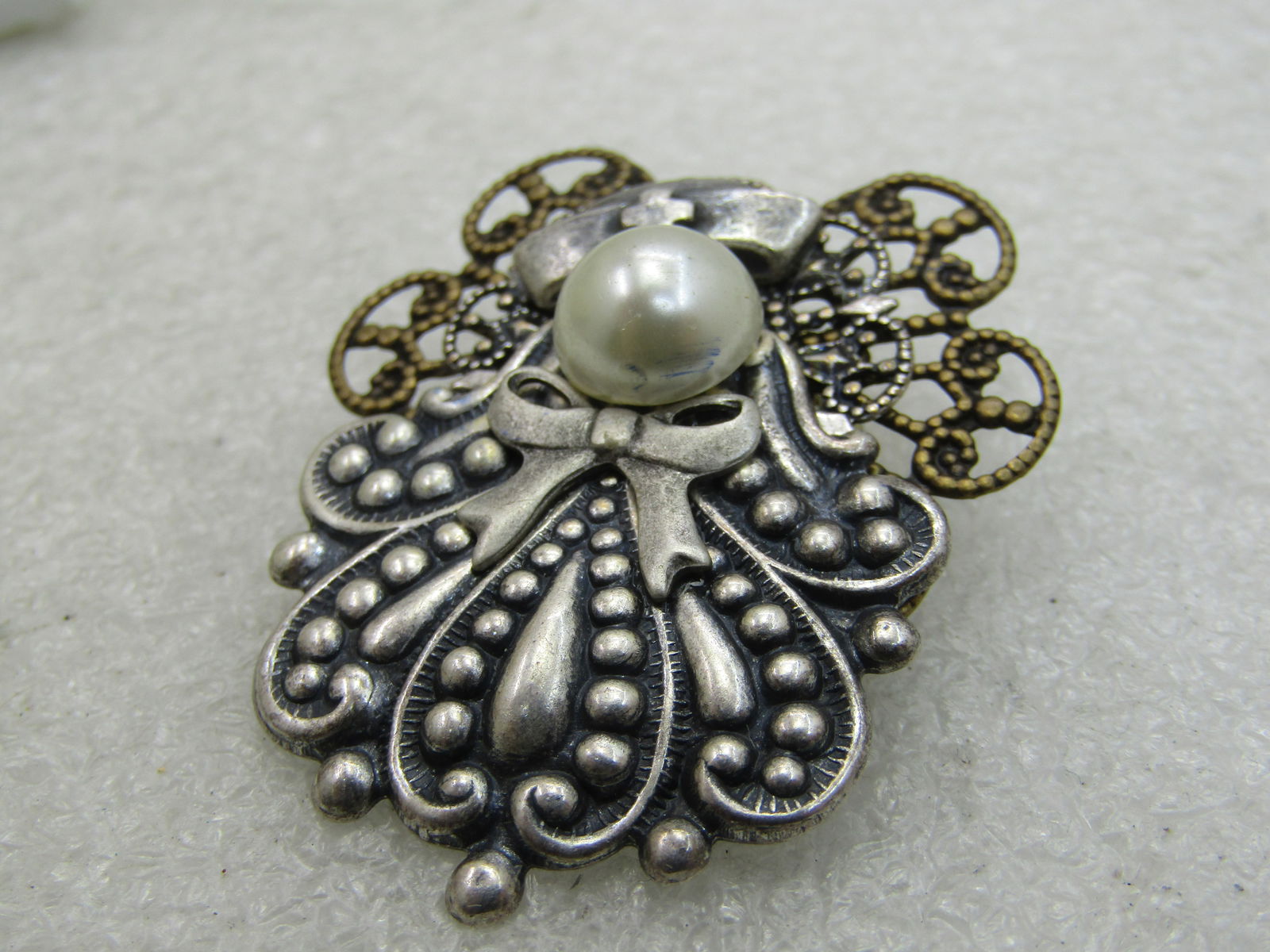 Two-Tone Angel Nurse Brooch, with Faux Pearl, 1.75" - 7