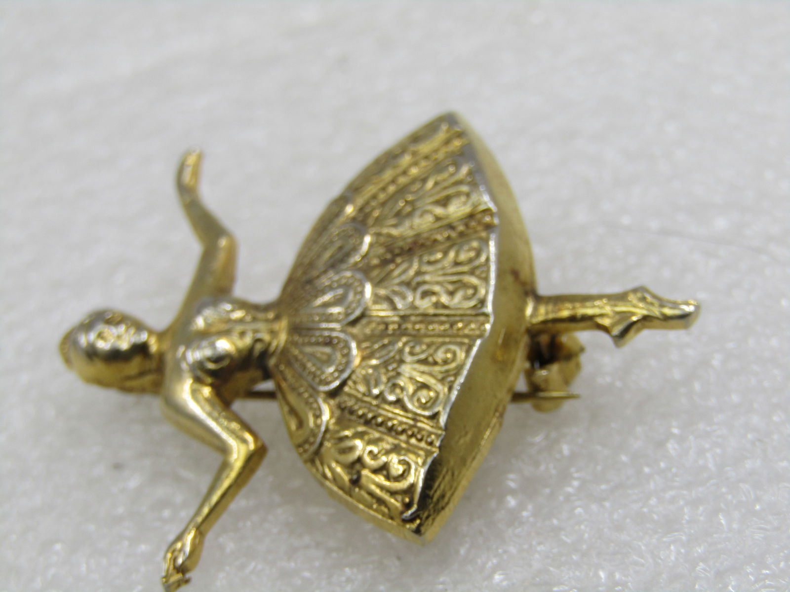 Vintage Damascene Ballerina Brooch, Spain. 1.75", Gold Tone, 1950's-1960's - 4