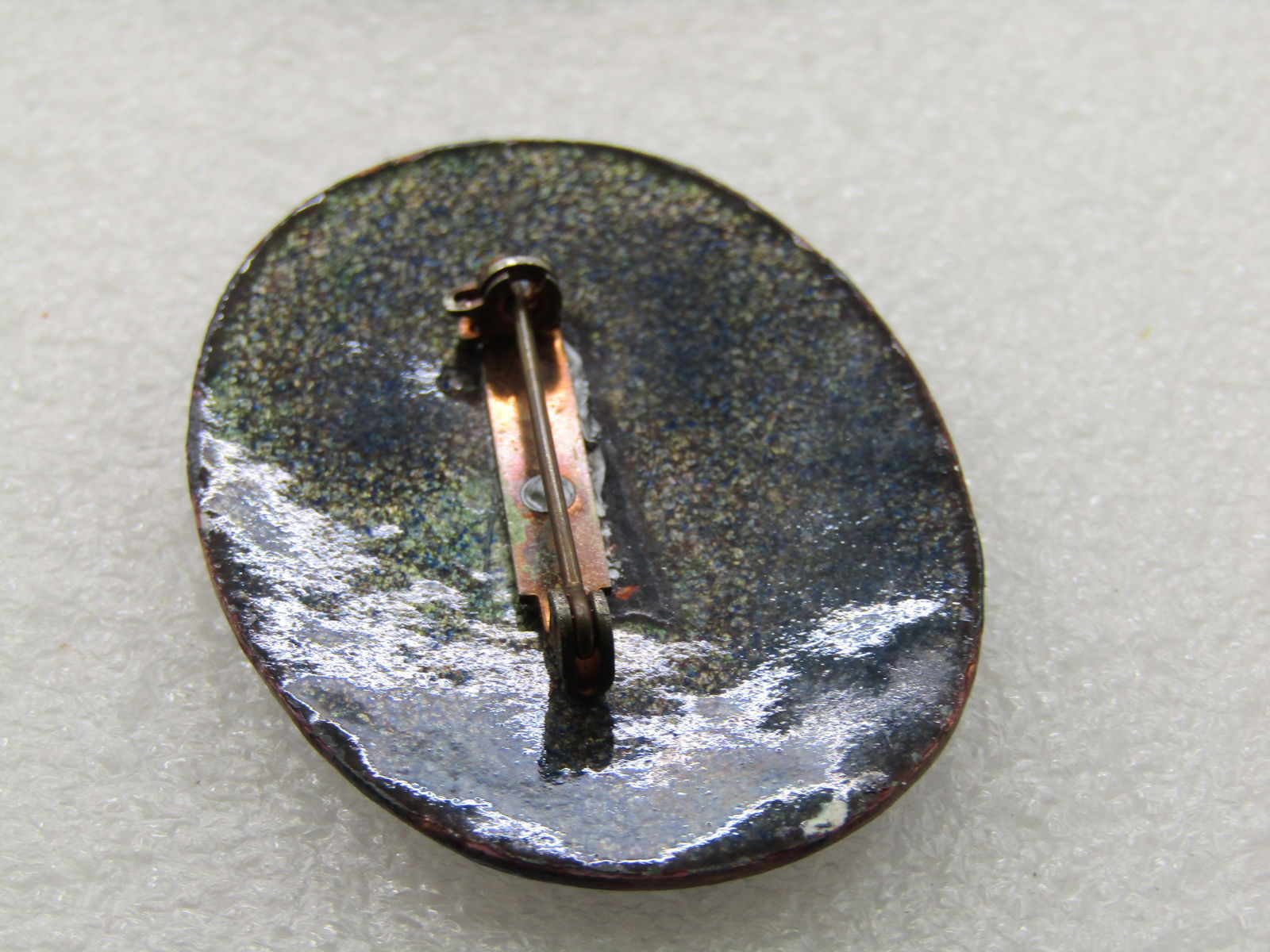 Vintage Enameled Over Copper Brooch, Red, White, Blue, 2" - 5