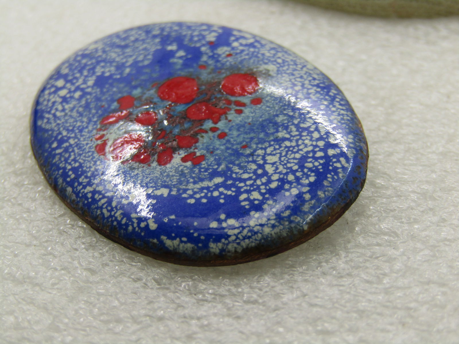 Vintage Enameled Over Copper Brooch, Red, White, Blue, 2" - 6