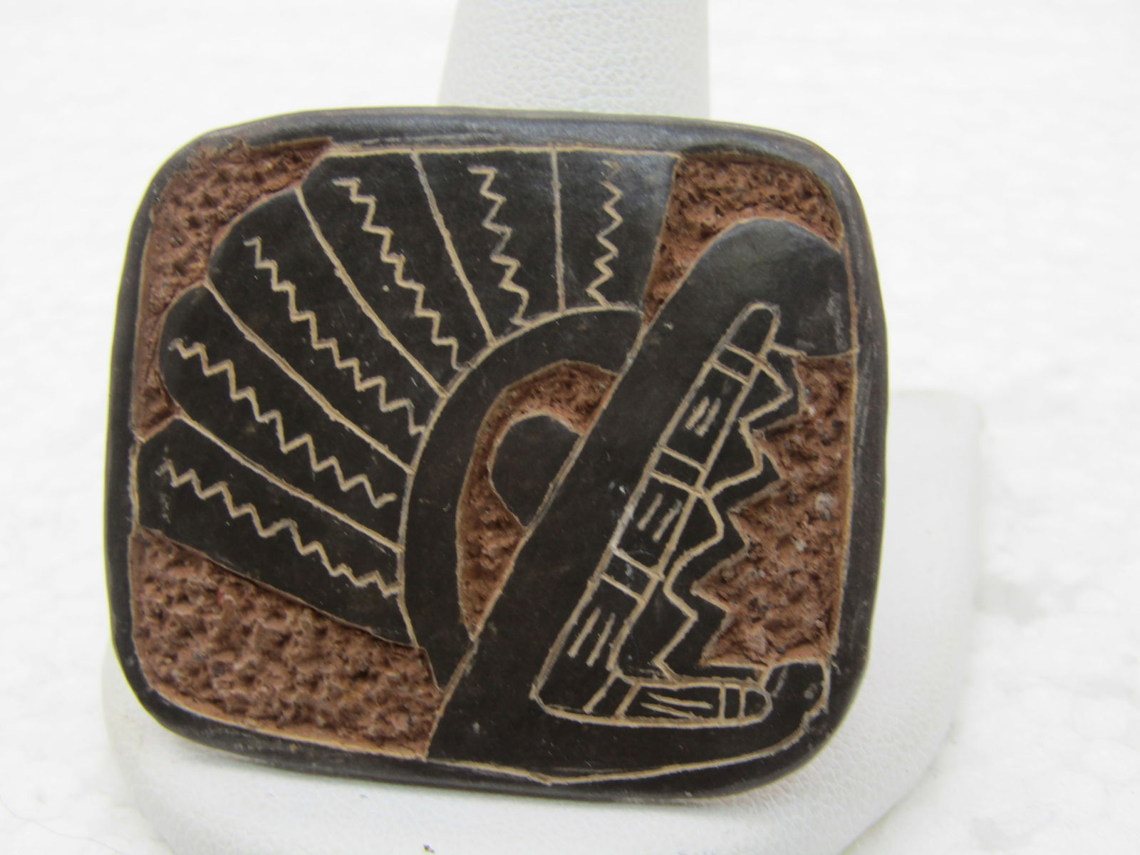 Vintage Southwestern Native American Carved Brooch, 1-5/8 - 2