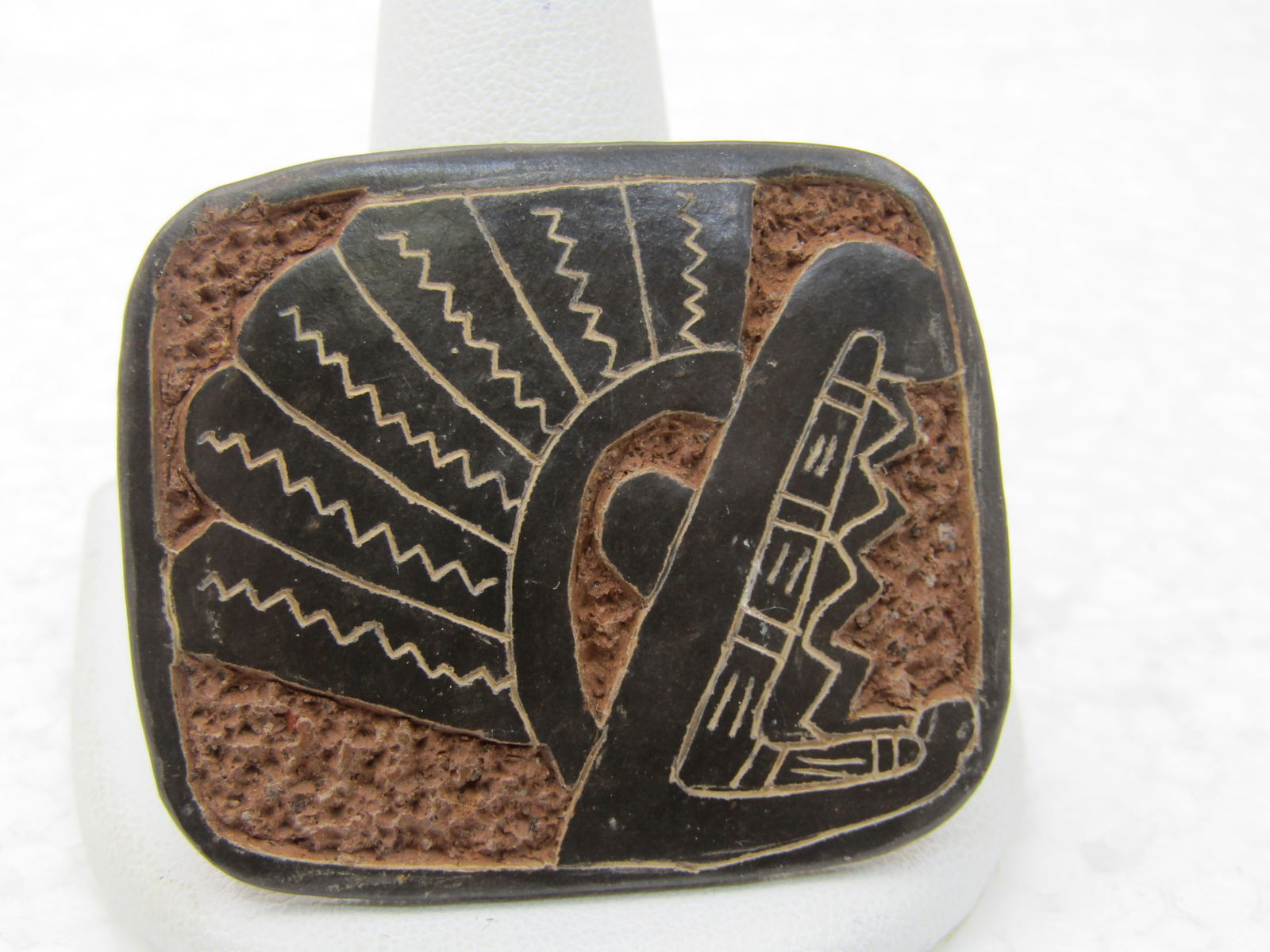 Vintage Southwestern Native American Carved Brooch, 1-5/8 - 3