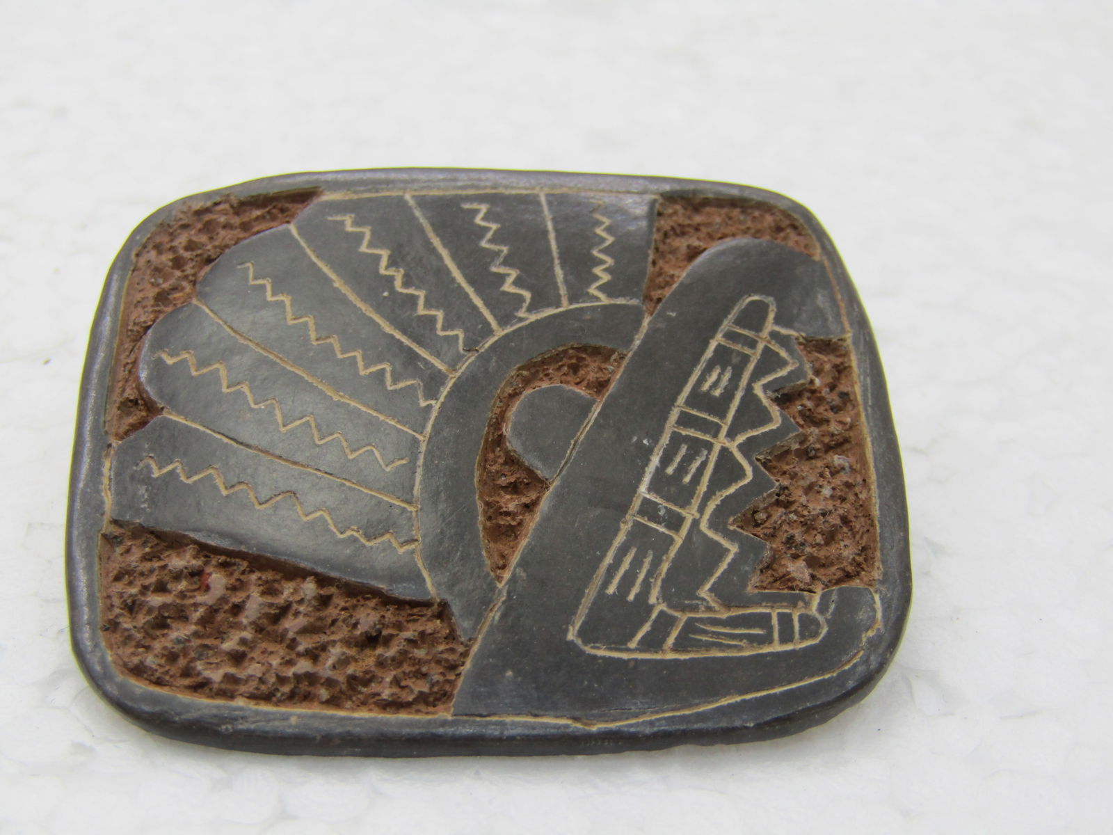 Vintage Southwestern Native American Carved Brooch, 1-5/8 - 4