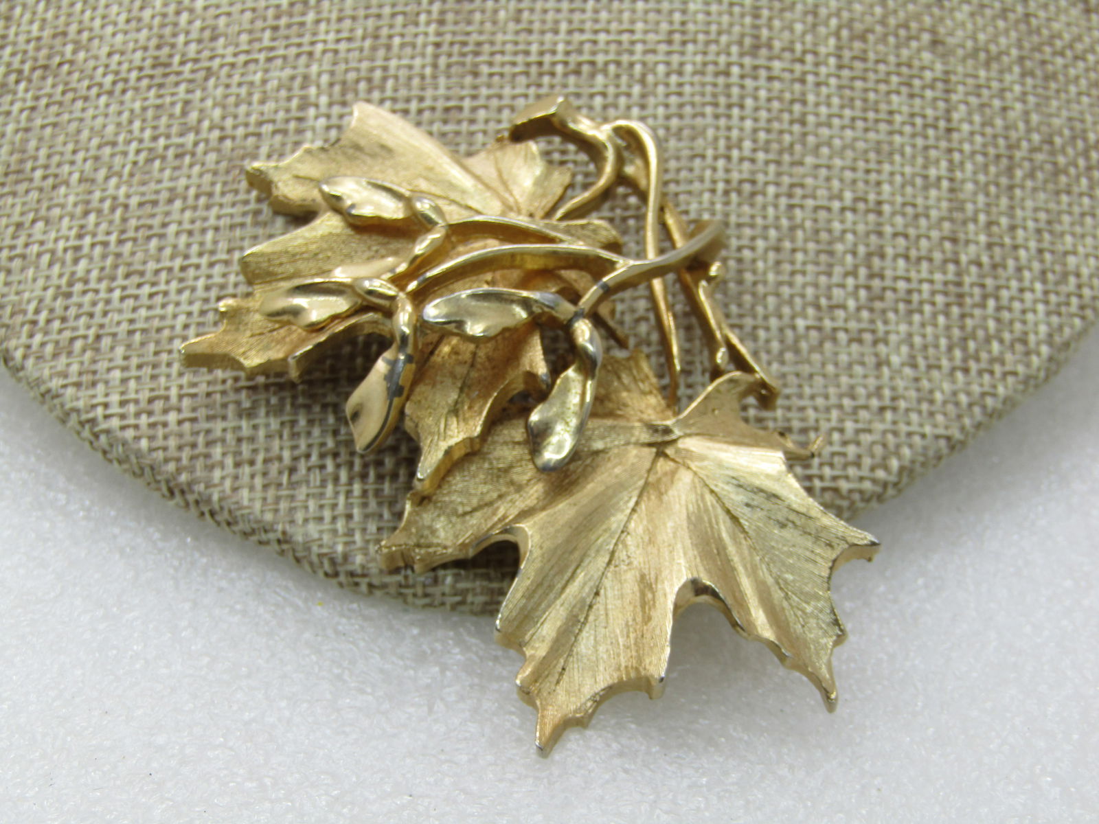 Vintage Leaf Cluster Brooch, Gold Tone, 3" by 2" - 3