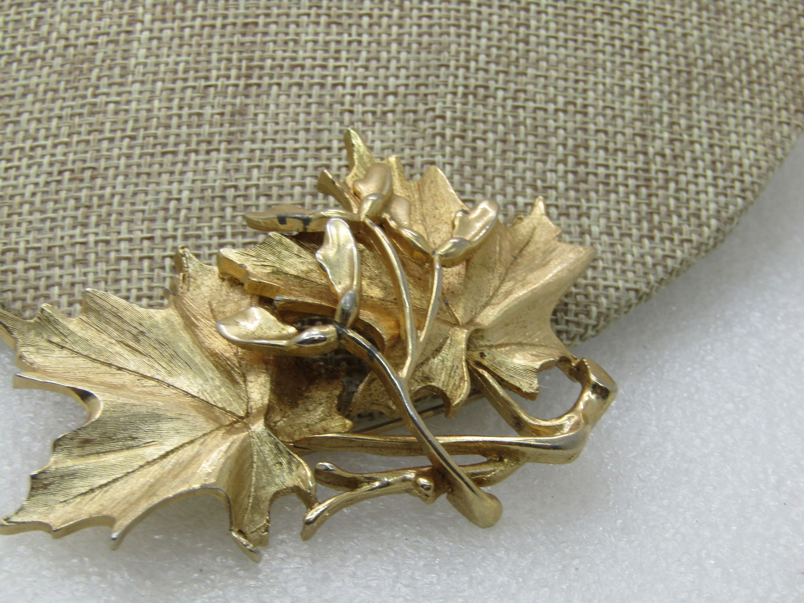 Vintage Leaf Cluster Brooch, Gold Tone, 3" by 2" - 4