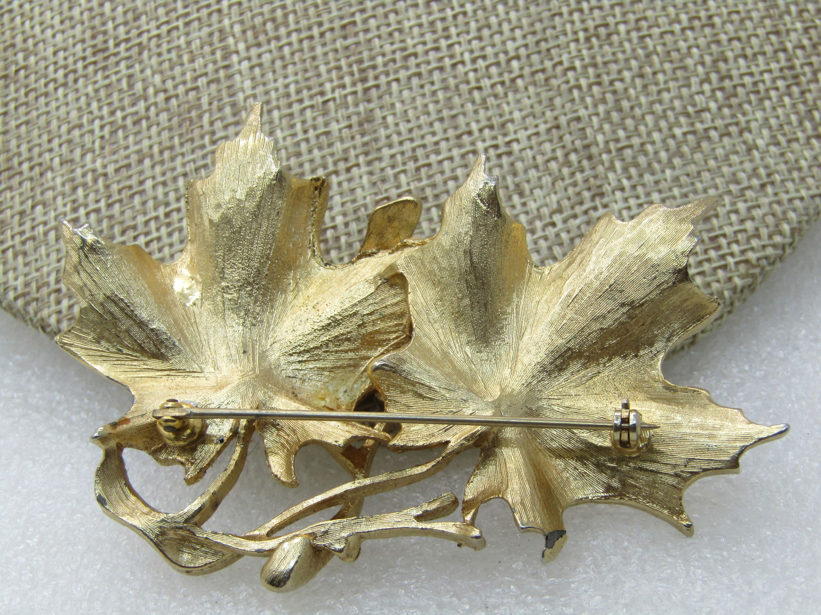 Vintage Leaf Cluster Brooch, Gold Tone, 3" by 2" - 5