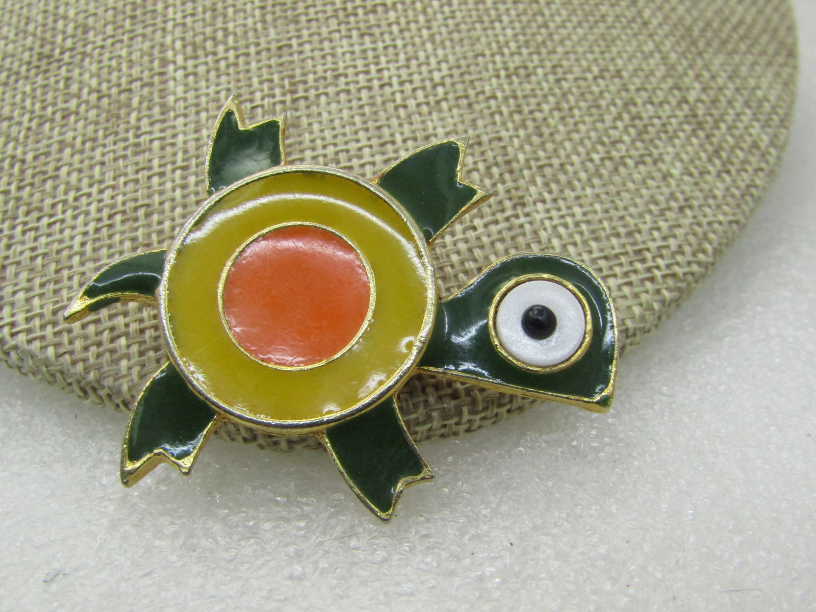Vintage Enameled Turtle Comical Brooch, 2" by 1.5 (1 of 4)
