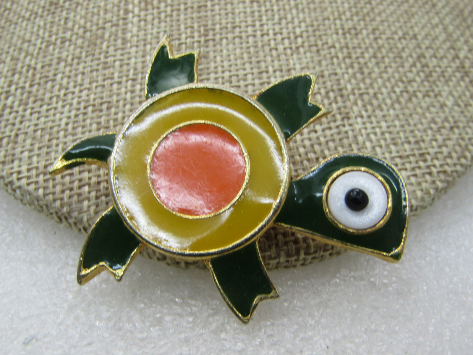 Vintage Enameled Turtle Comical Brooch, 2" by 1.5 - 3