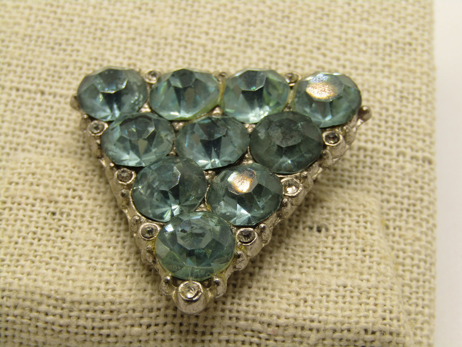 Vintage 1920's Blue & Clear Rhinestone Brooch, Triangular, 1.5" - 3