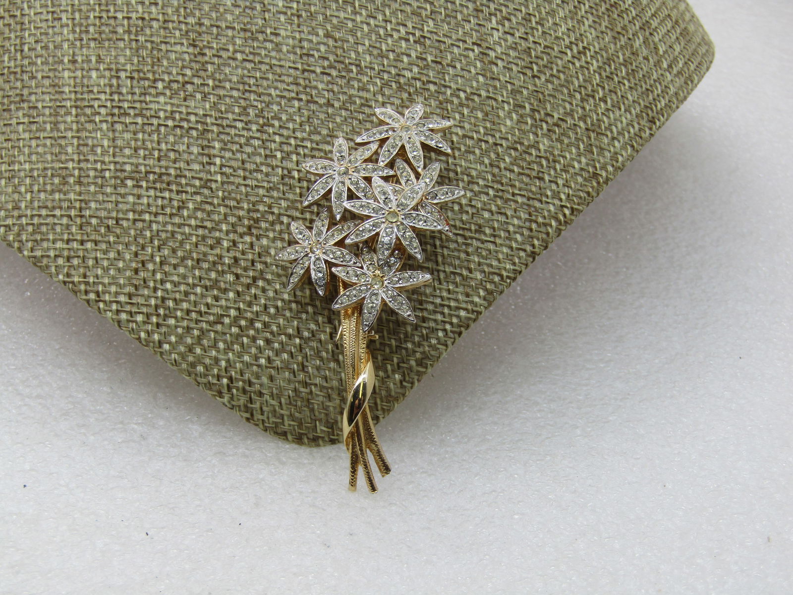 Vintage Rhinestone Floral Bouqet Brooch, Two-Tone, 2.5" - 2