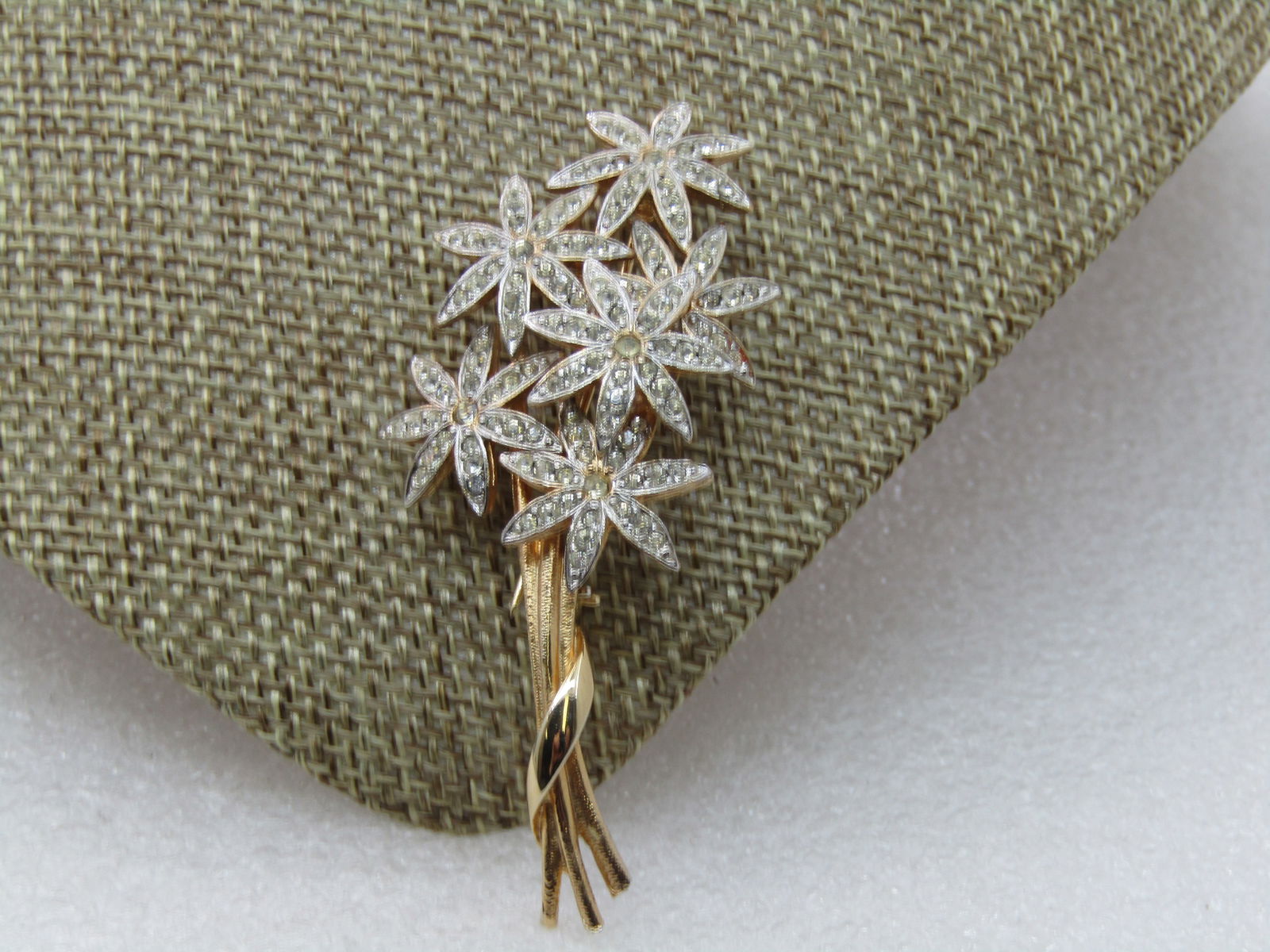 Vintage Rhinestone Floral Bouqet Brooch, Two-Tone, 2.5" - 3