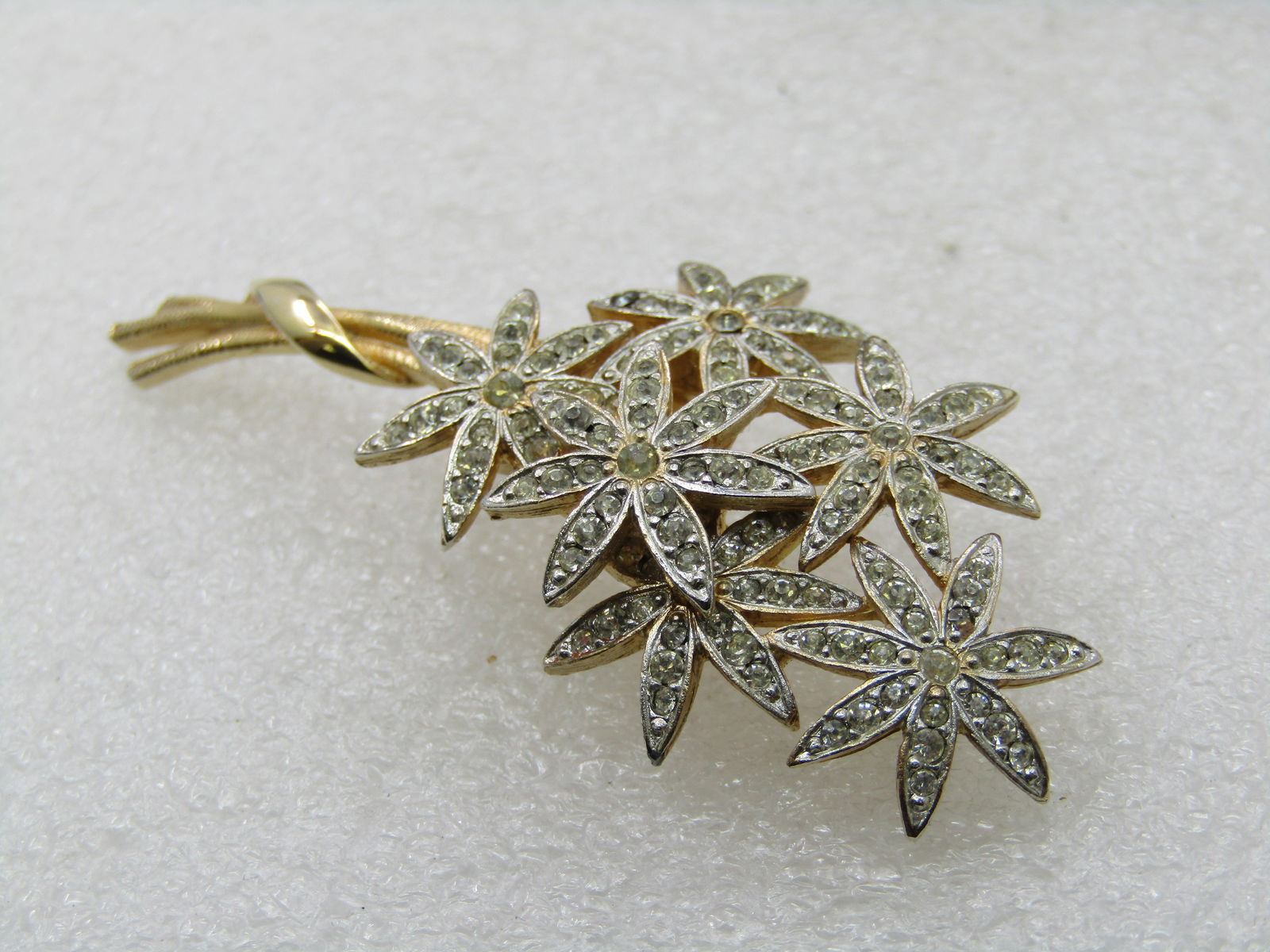 Vintage Rhinestone Floral Bouqet Brooch, Two-Tone, 2.5" - 4