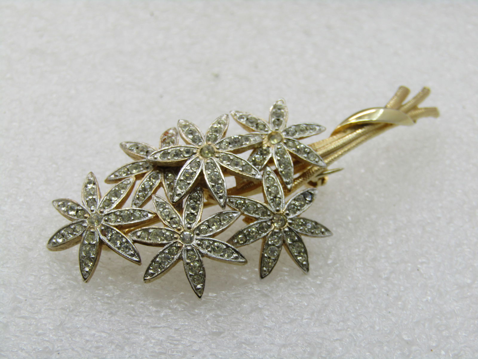 Vintage Rhinestone Floral Bouqet Brooch, Two-Tone, 2.5" - 6