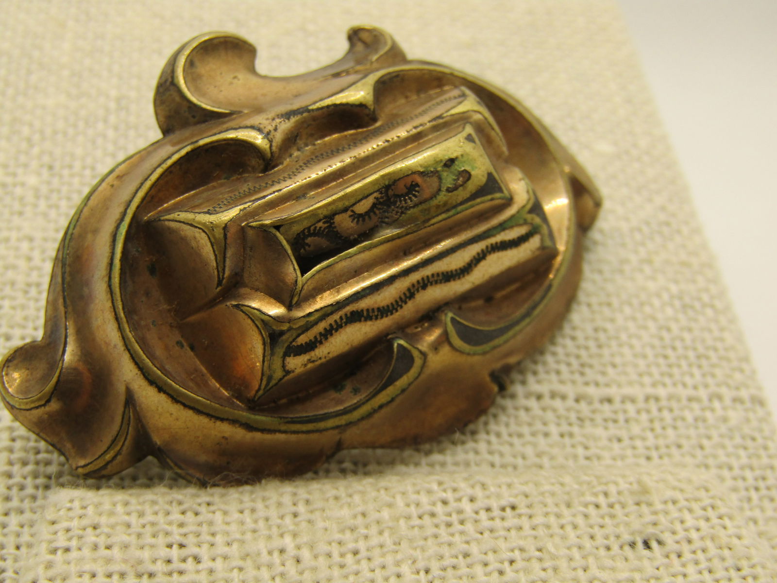 Victorian Raised Brooch, C-Clasp, Damaged on Top. 2" - 2