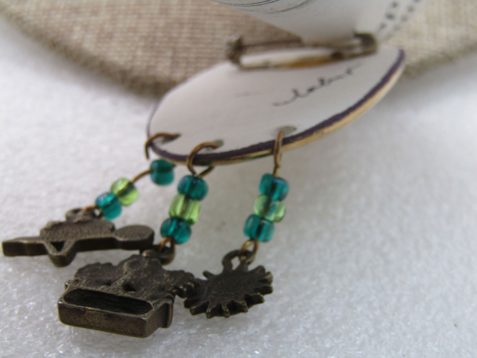 Vintage Porcelain Painted Floral Brooch with Dangles, signed Pamela Iobst Designs - 5