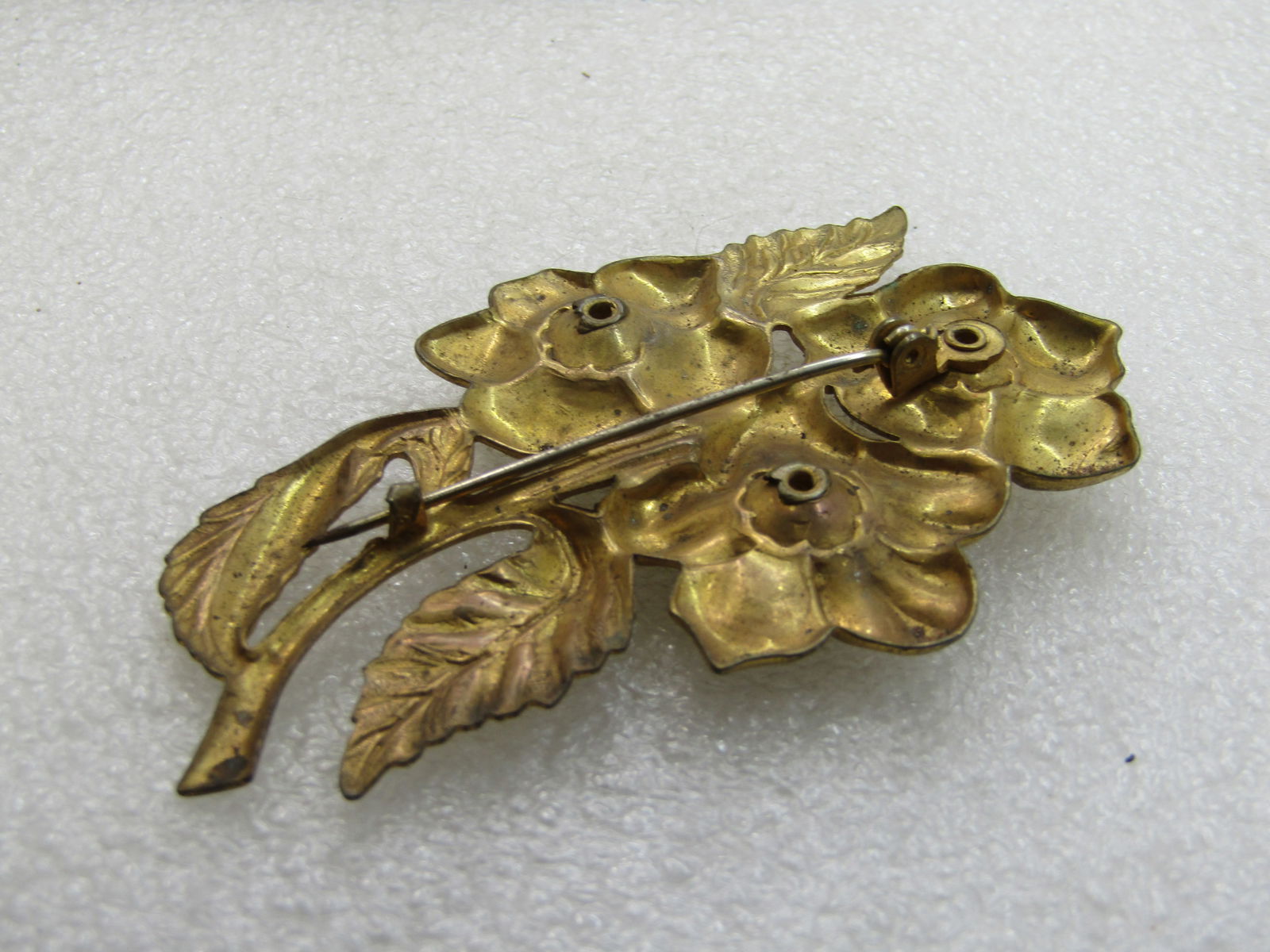 Vintage Gold Rhinestone Floral Brooch, C-Clasp, 1920's-1930's - 6