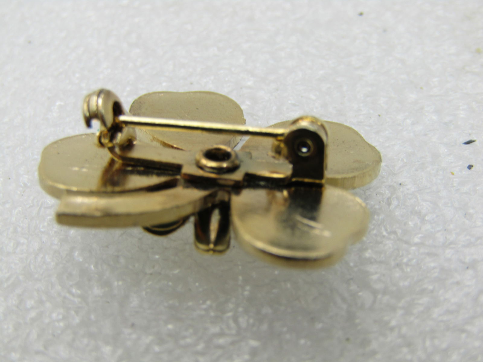 Vintage Green Enameled Four-Leaf Clover Brooch, Faux Pearl, 1" - 5