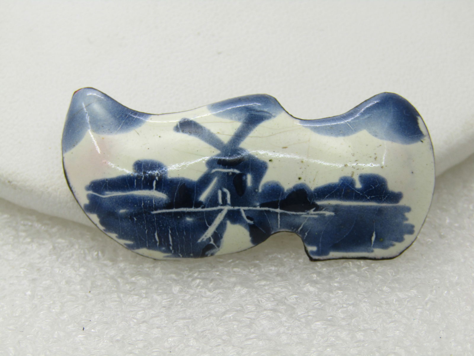 Vintage Enameled Windmill Dutch Shoe Brooch Over Brass, 1.75", Mid-Century - 2