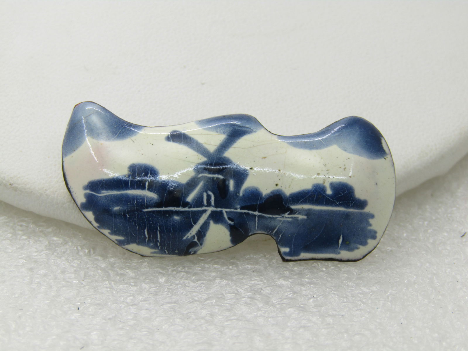 Vintage Enameled Windmill Dutch Shoe Brooch Over Brass, 1.75", Mid-Century - 3