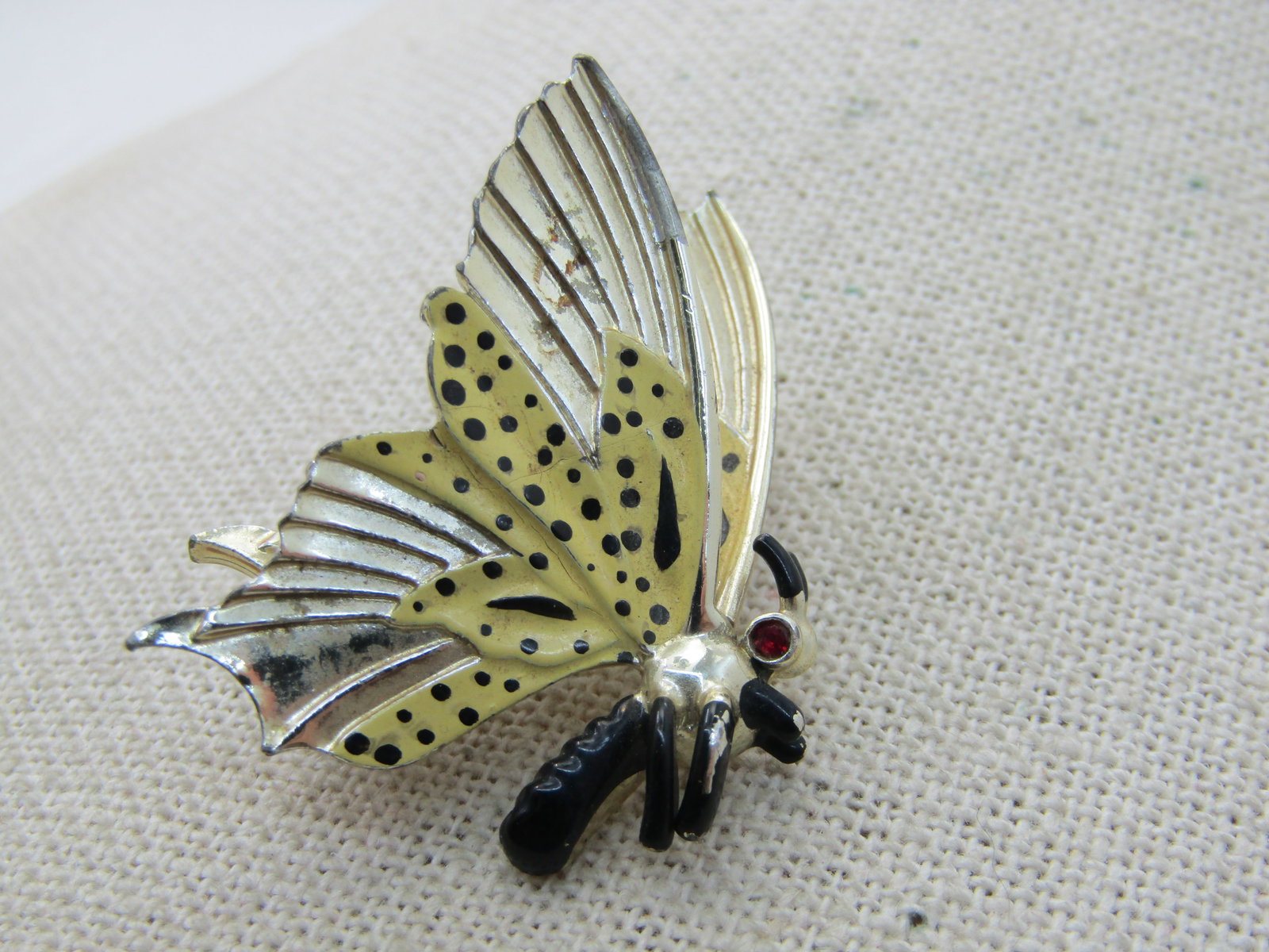 Vintage Enameled 3D Butterfly Brooch, Yellow/Black, 1960's (1 of 5)