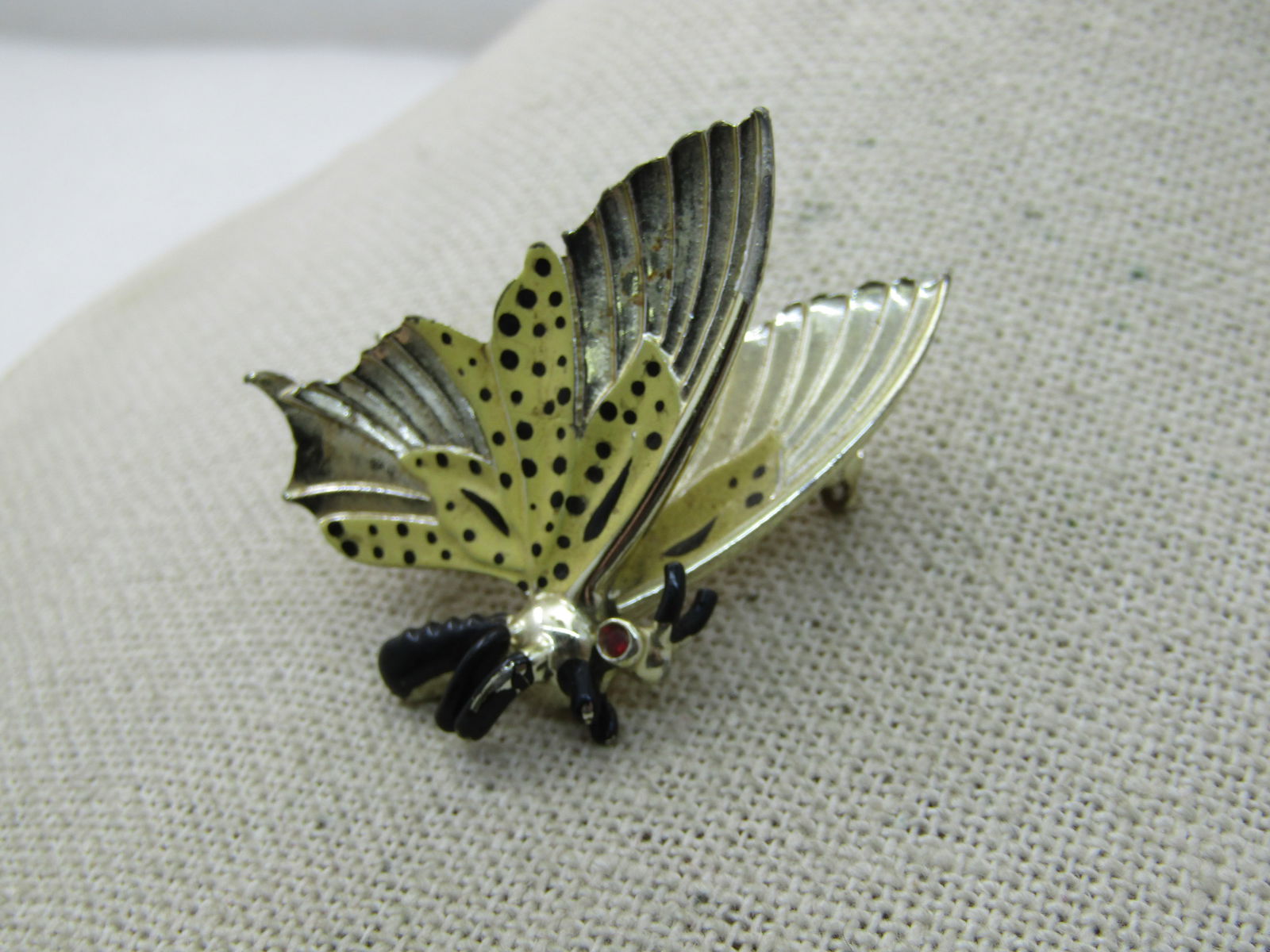 Vintage Enameled 3D Butterfly Brooch, Yellow/Black, 1960's - 2