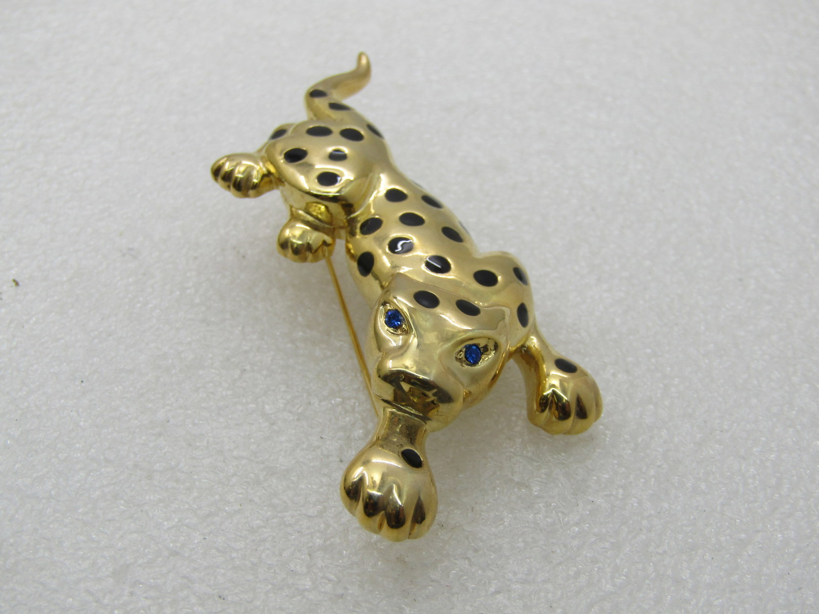 Vintage Enameled Leopard Brooch, 3.5", Gold Tone - 4
