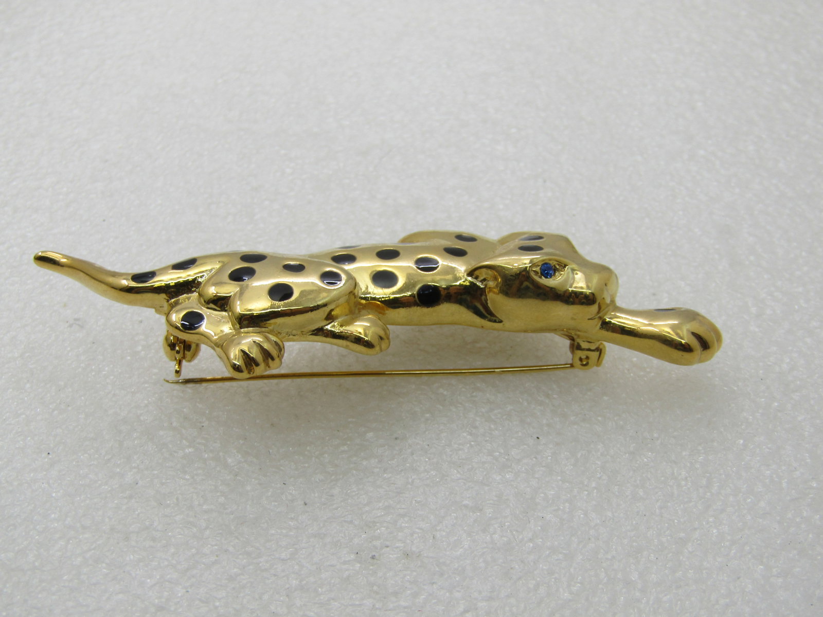 Vintage Enameled Leopard Brooch, 3.5", Gold Tone - 5