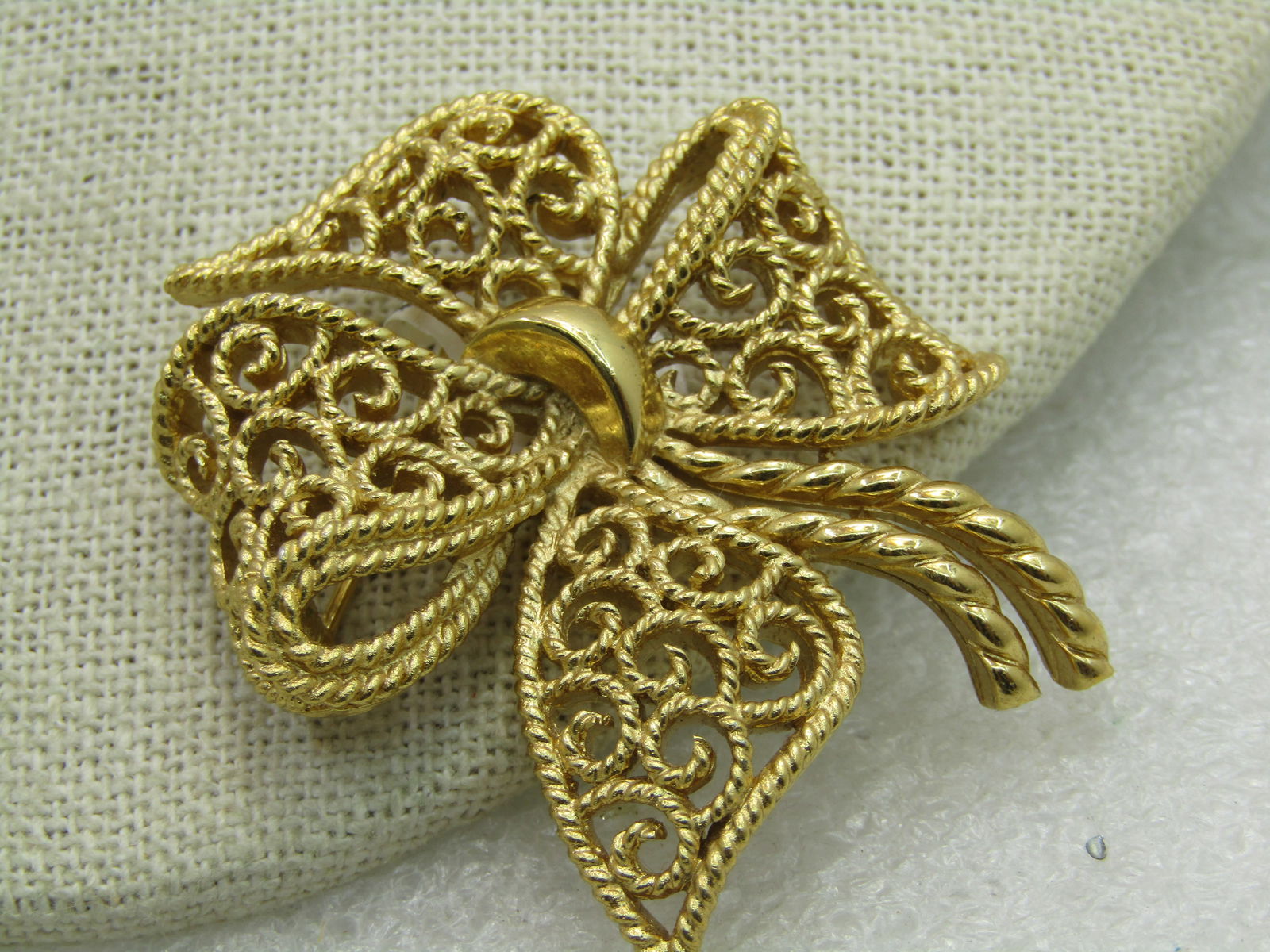 Vintage Crown Trifari Filigree Bow Brooch, 1960's, 2" - 2